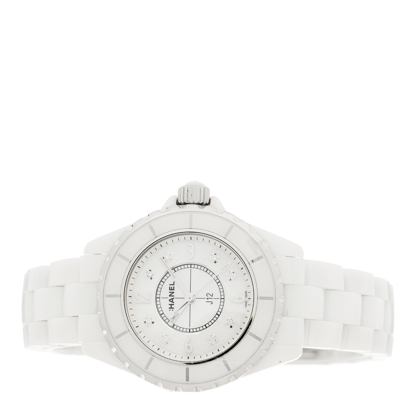 Stainless Steel Ceramic Diamond 33mm J12 Quartz Watch White