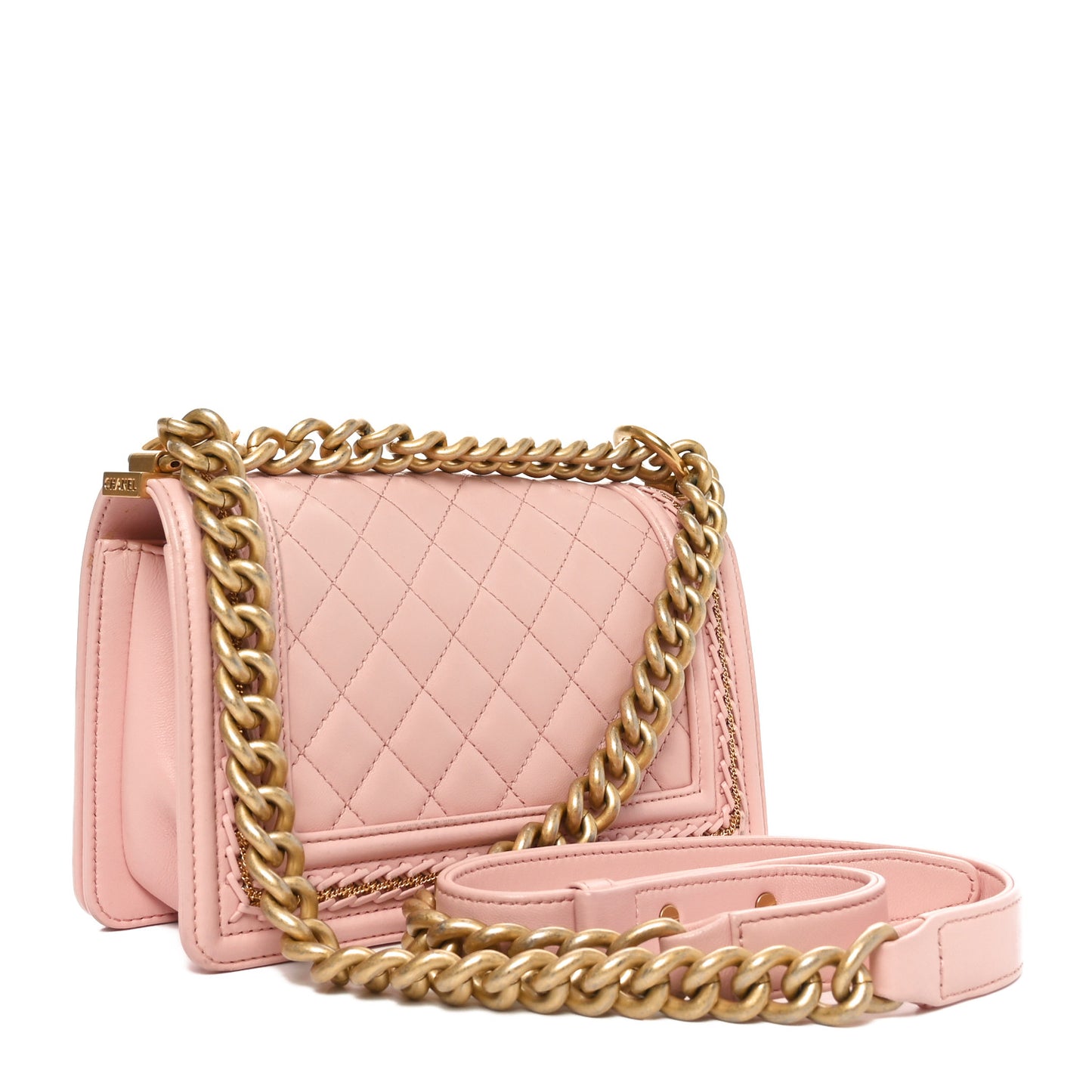 Lambskin Quilted Small Chain Around Boy Flap Pink