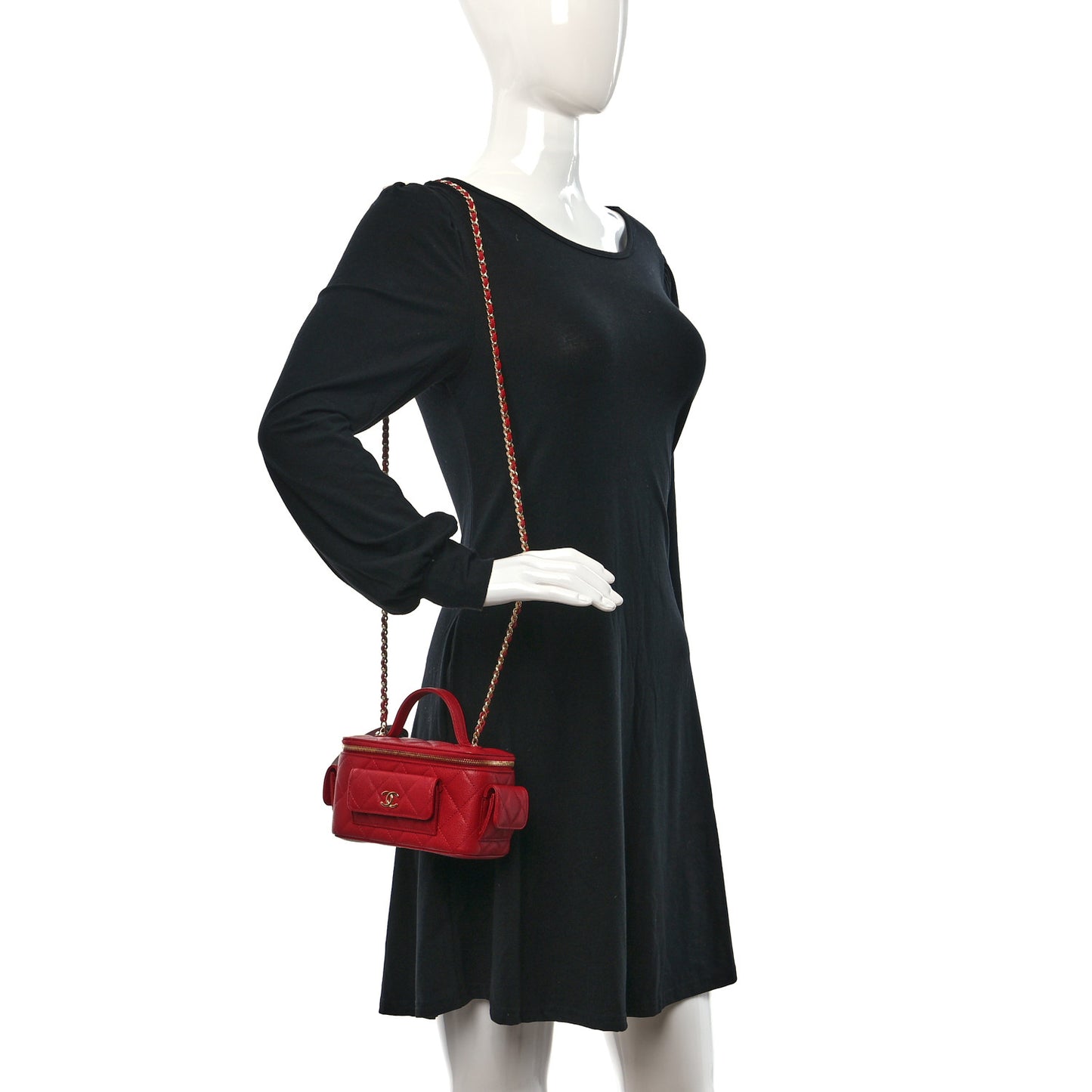 Caviar Quilted Polly Pocket East West Top Vanity With Chain Red
