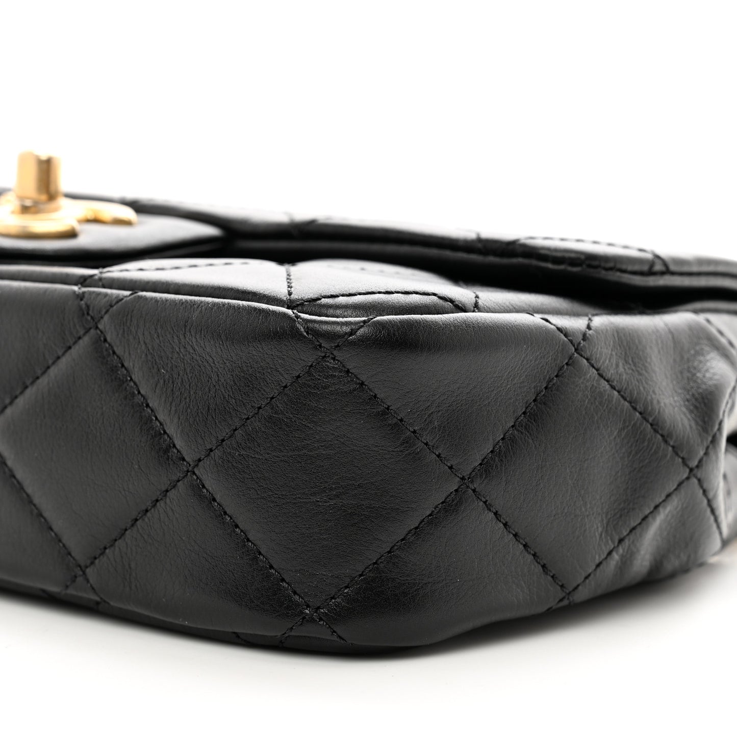 Calfskin Quilted Mini Rectangular Crystal Pearls Chain Flap Black