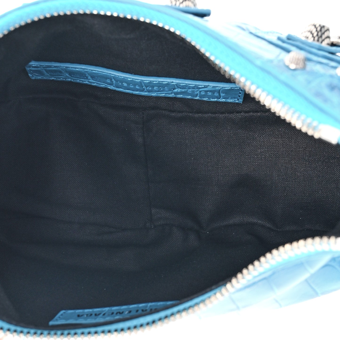 Extra Supple Calfskin Crocodile Embossed Le Cagole Shoulder Bag XS Cyan