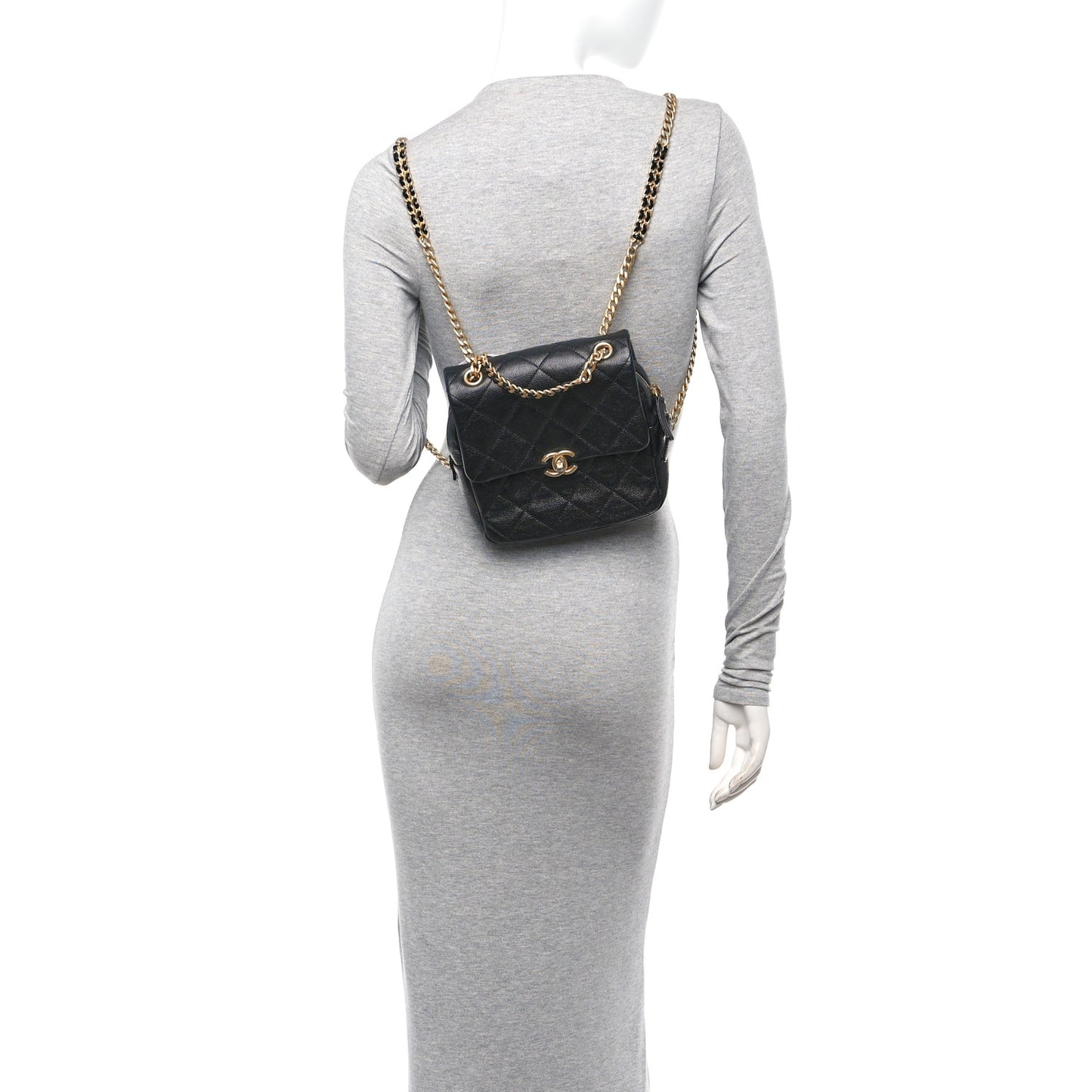 Shiny Caviar Quilted Chain Melody Backpack Black