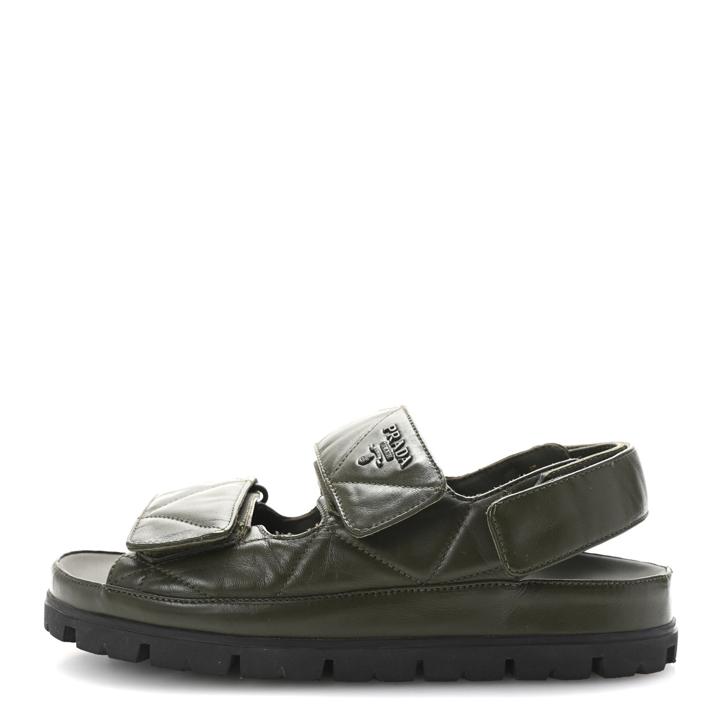 Nappa Quilted Padded Slingback Sandals 35.5 Militare