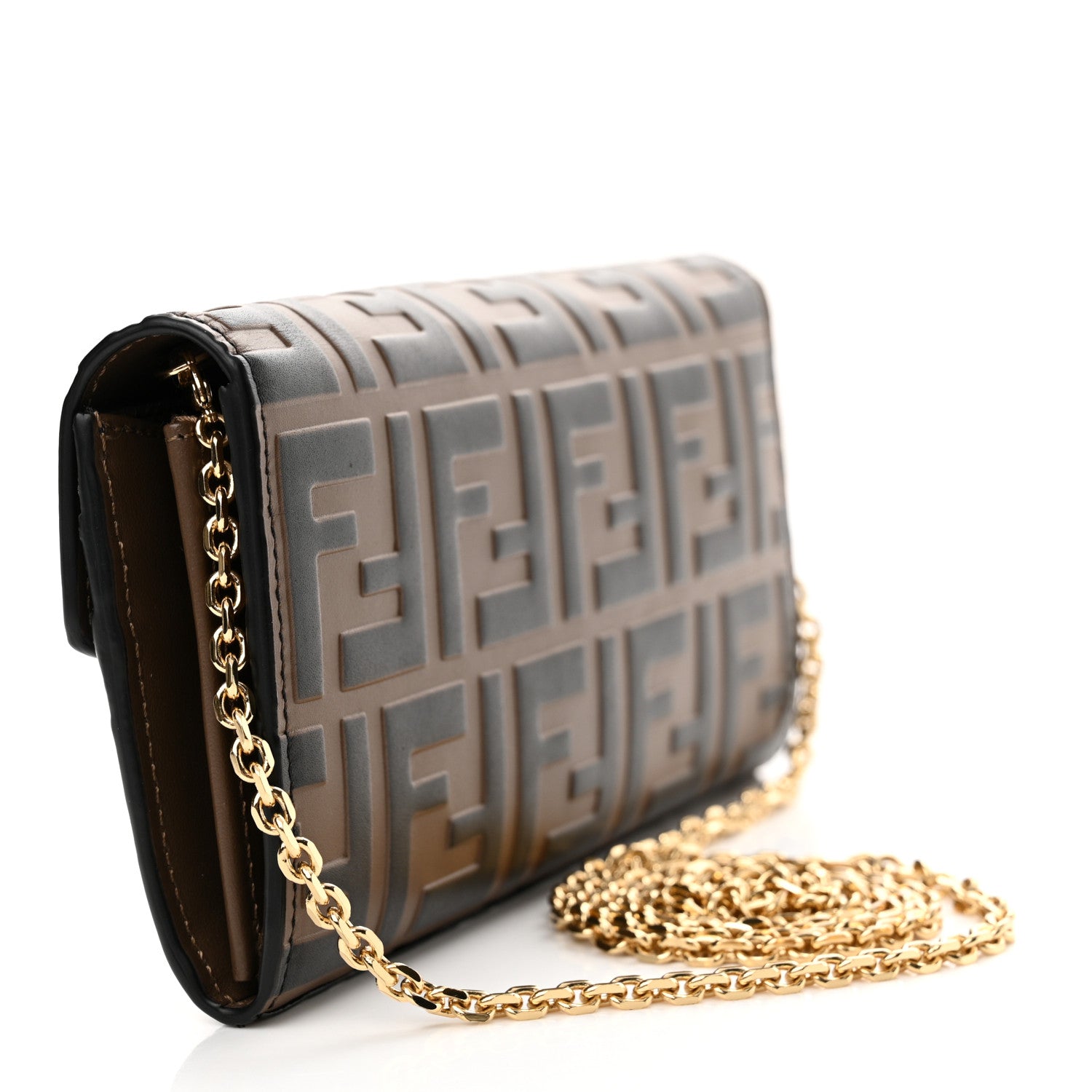 Fendi Vitello Soft F is Fendi Bi-Color FF 1974 Embossed Continental Envelope Wallet On Chain Maya Black 2 of 11