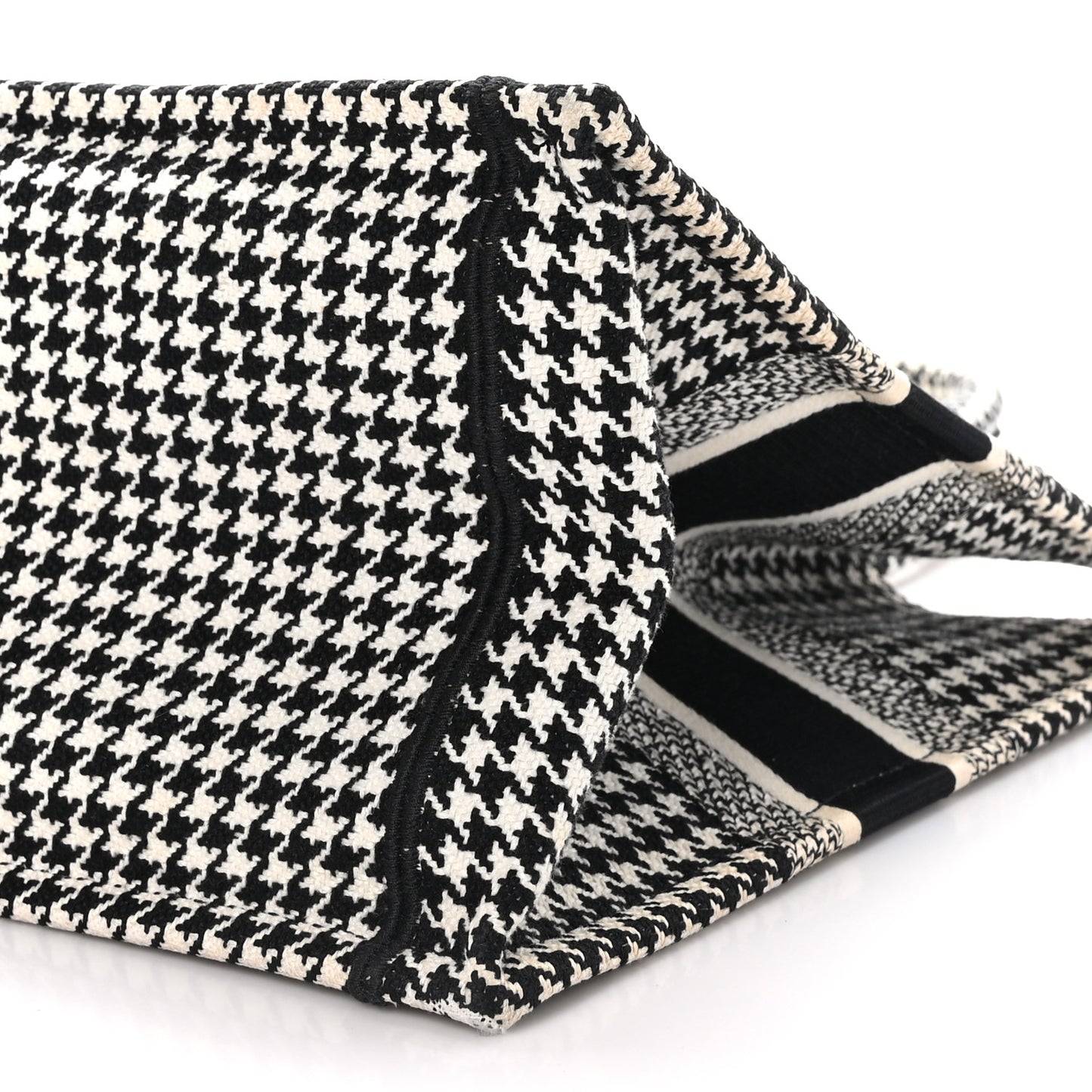 Canvas Houndstooth Embroidered Medium Book Tote Black White