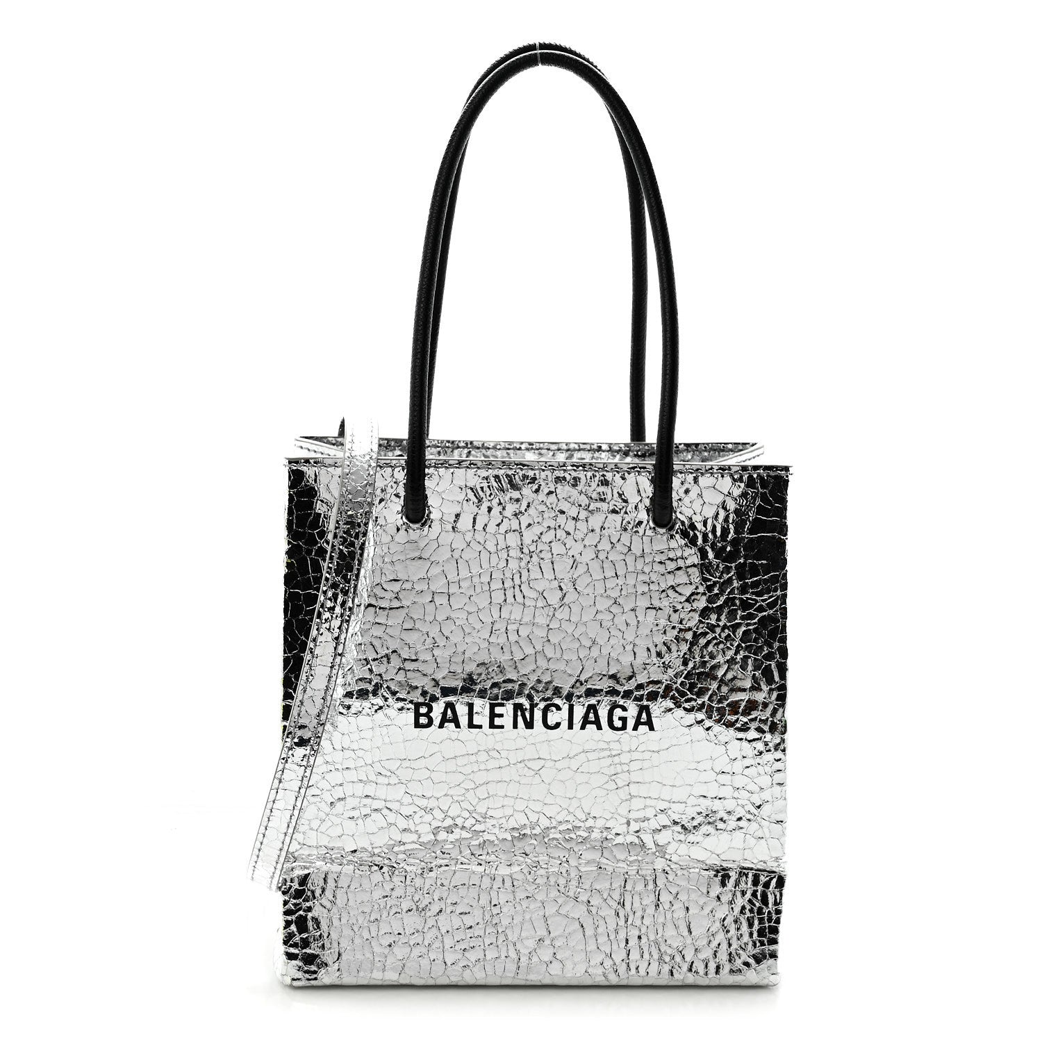 Balenciaga Crackled Mirror Calfskin Logo North South Shopper Tote