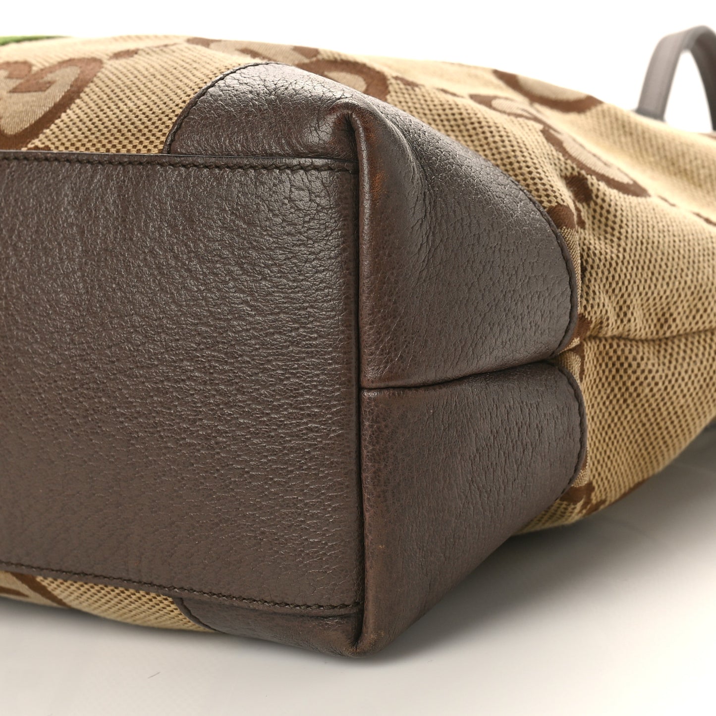 Monogram Jumbo GG Textured Dollar Calfskin Web Medium Ophidia Shopping Tote Camel Ebony