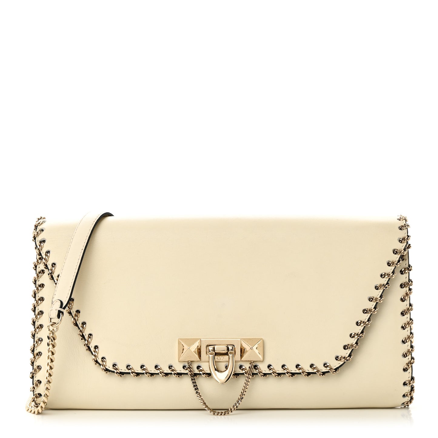 Vitello Groumette Demilune Chain Clutch Ivory