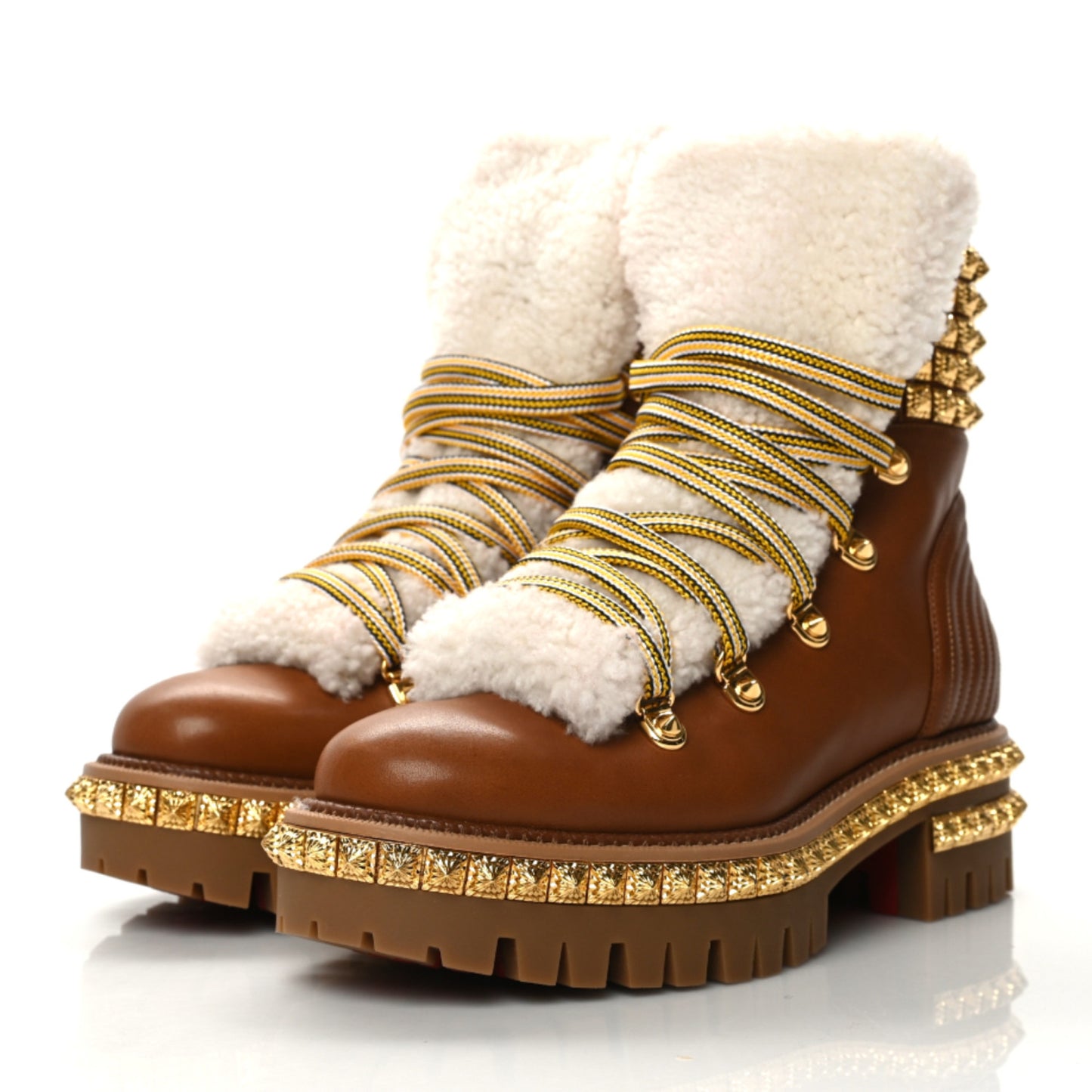 Calfskin Studded Shearling Yeti Donna Boots 36.5 Natural