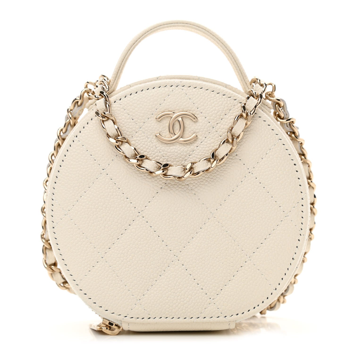 Chanel Caviar Quilted Round Handle With Care Vanity With Chain White 1 of 11