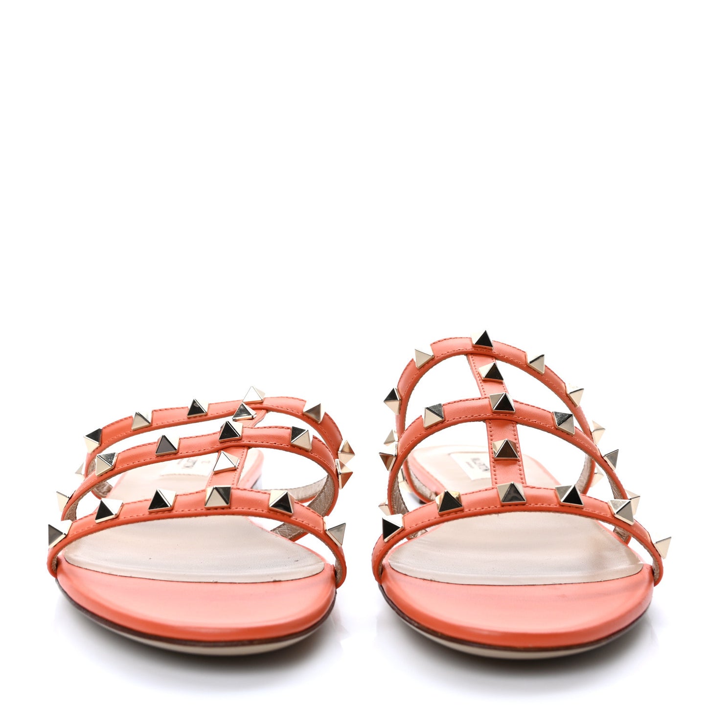 Nappa Rockstud Caged Flat Slide Sandals 39.5 Orange Zest