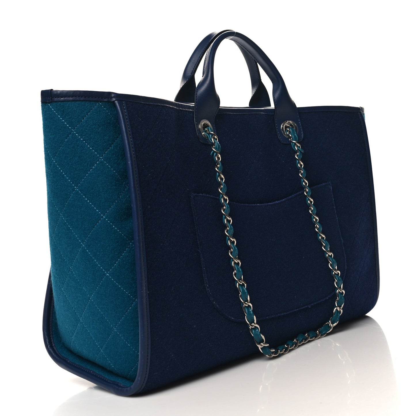 Wool Felt Calfskin Large Deauville Tote Blue Dark Blue