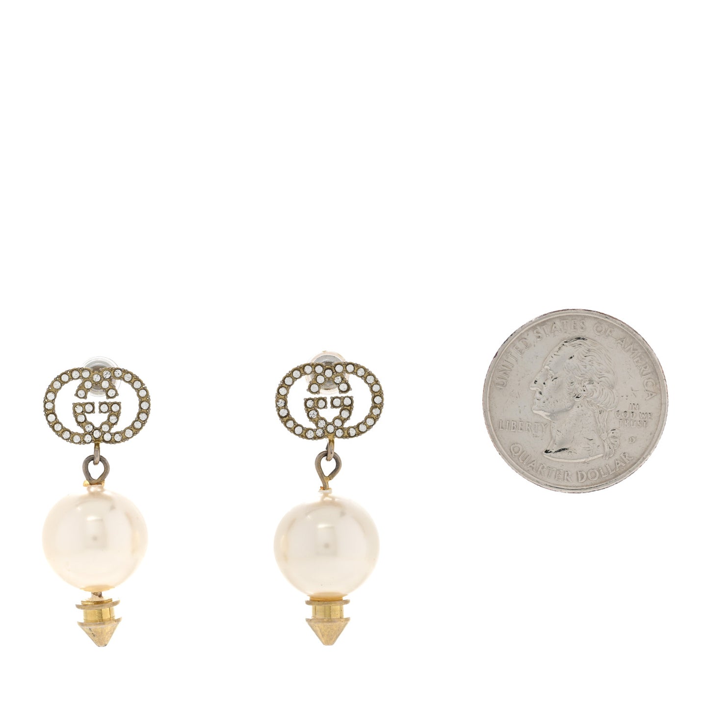 Metal Crystal Pearl Interlocking G Earrings Shiny Gold