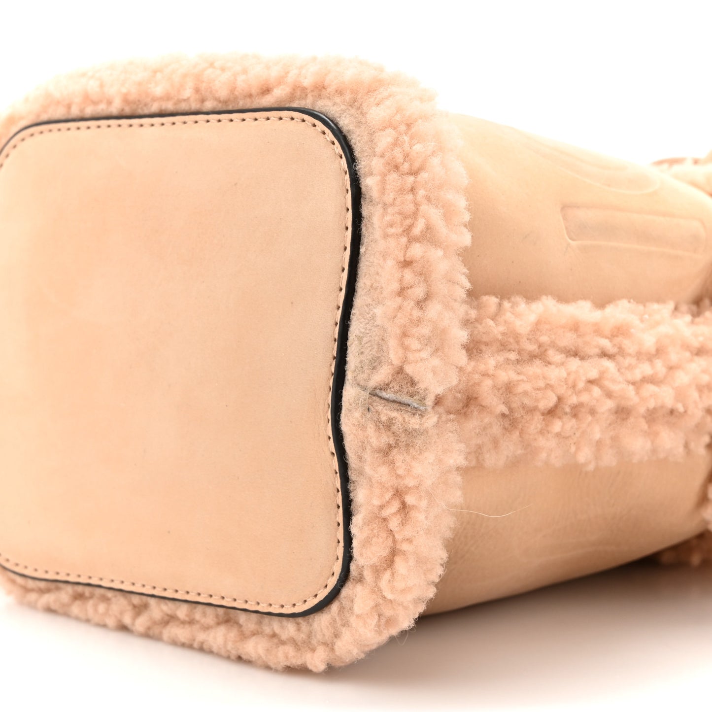 Shearling Suede F is Fendi Logo Embossed Mini Mon Tresor Bucket Bag Light Rose