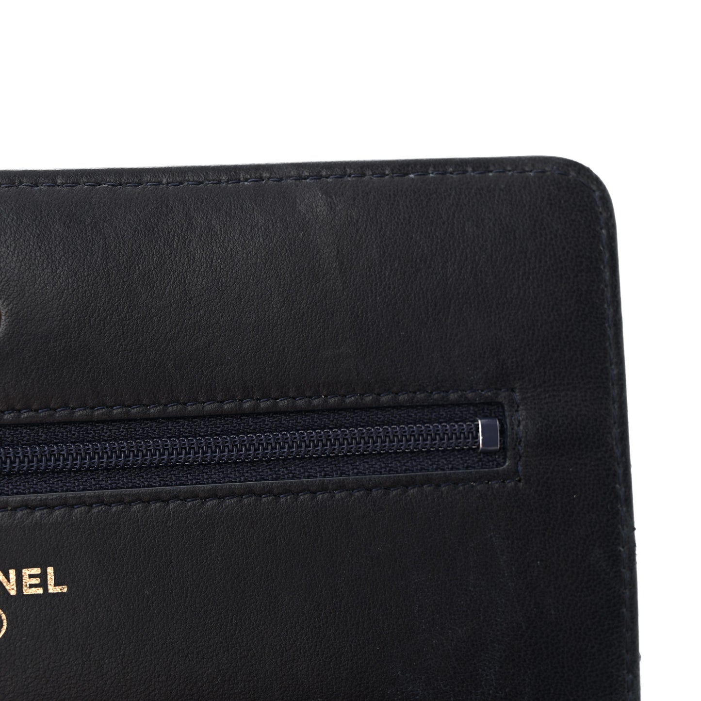 Lambskin Quilted Wallet On Chain WOC Navy Blue