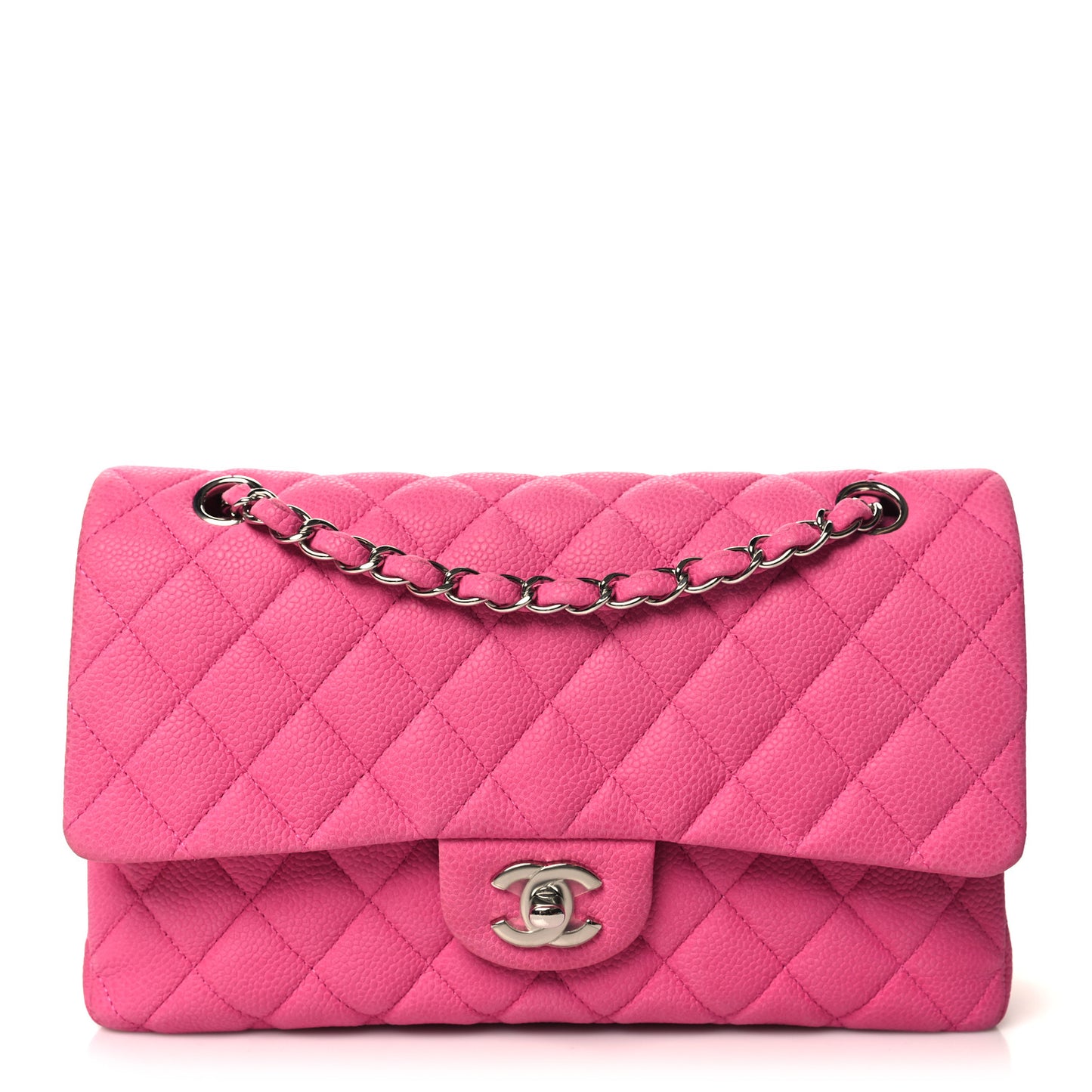 Iridescent Caviar Quilted Medium Double Flap Pink
