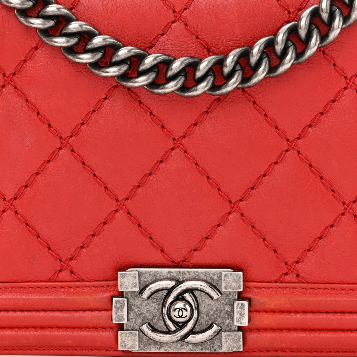 Chanel Calfskin Double Stitch New Medium Boy Flap Red 10 of 13