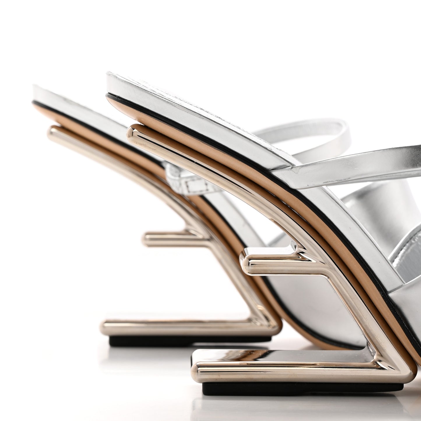 Metallic Calfskin Fendi First 95mm Slide Sandals 38 Argento