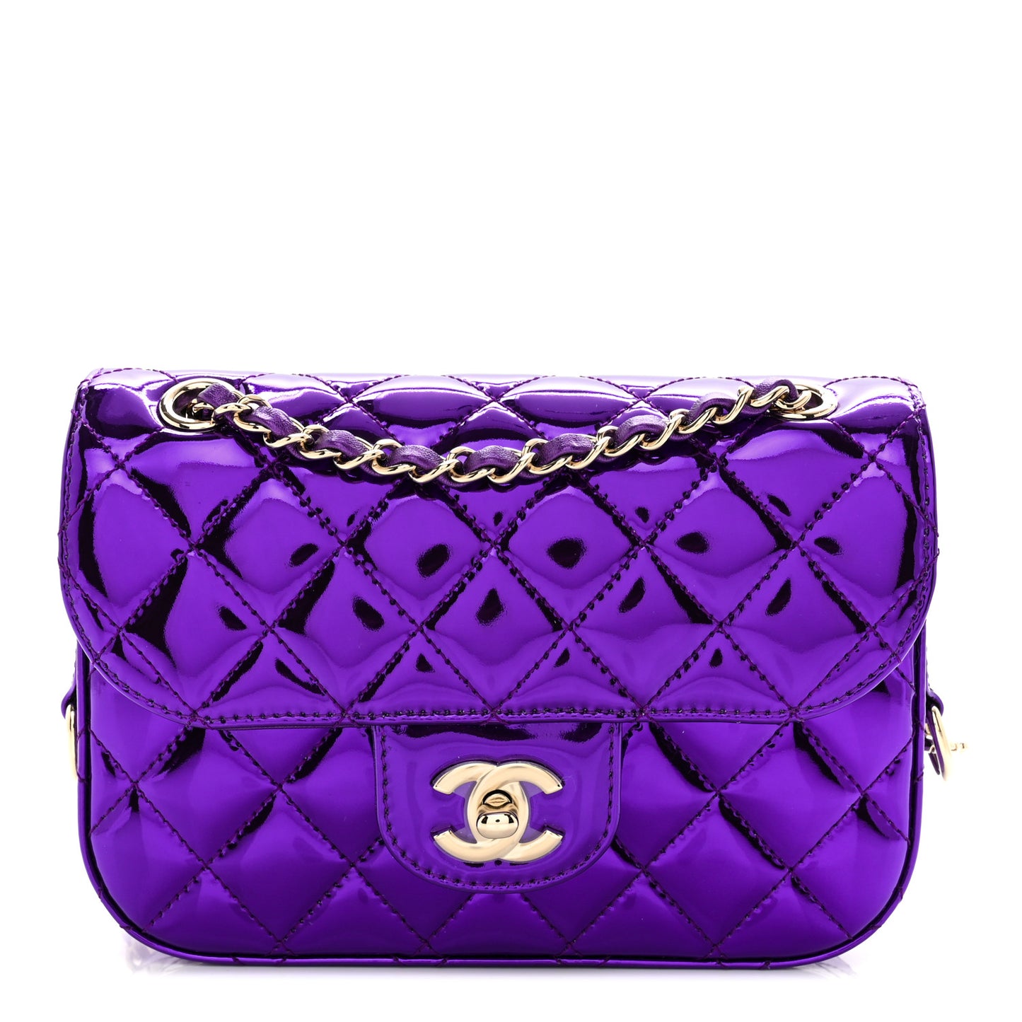 Mirror Calfskin Metallic Calfskin Quilted Hollywood Boulevard Mini Flap With Star Coin Purse Purple