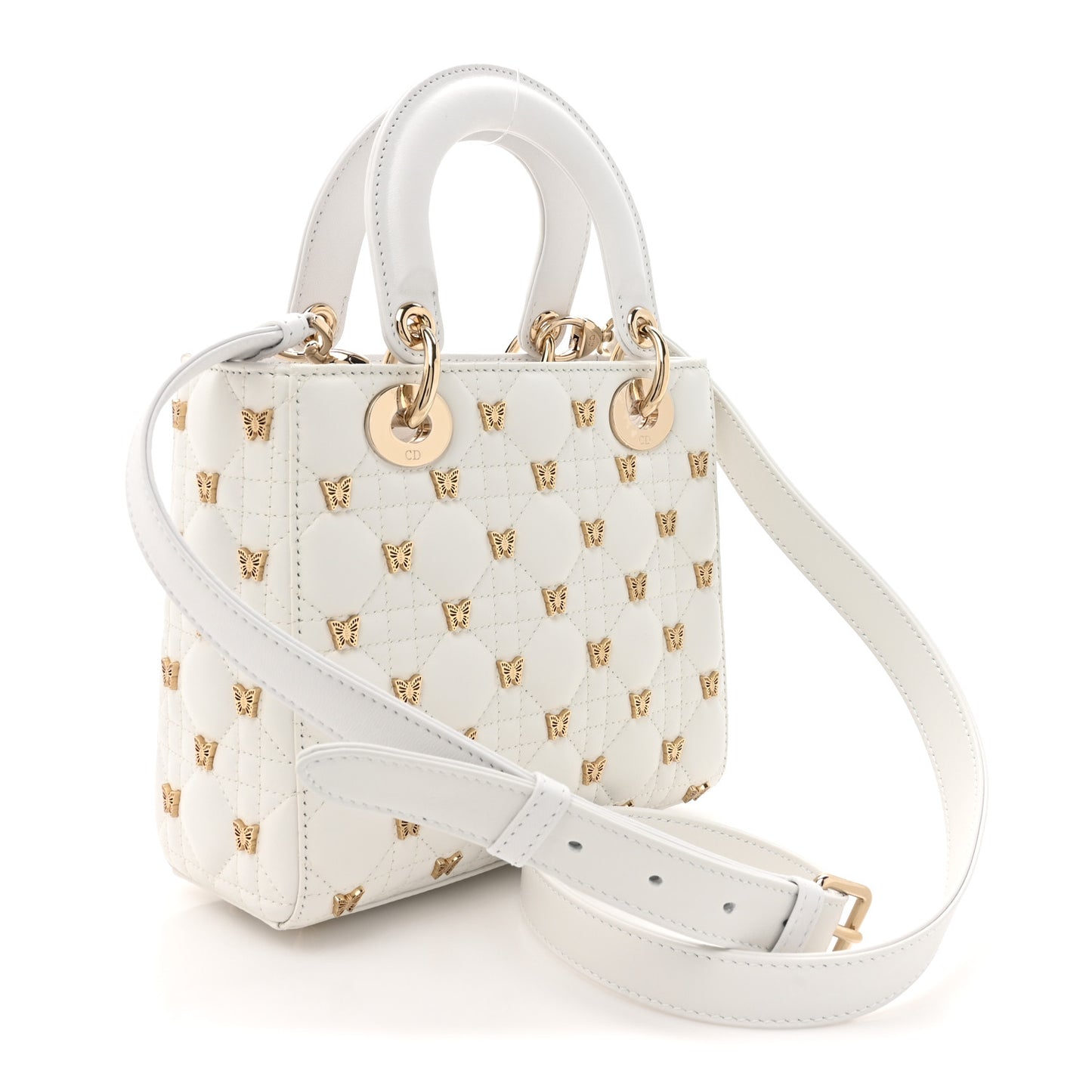 Lambskin Cannage Butterfly Studs Small Lady Dior White