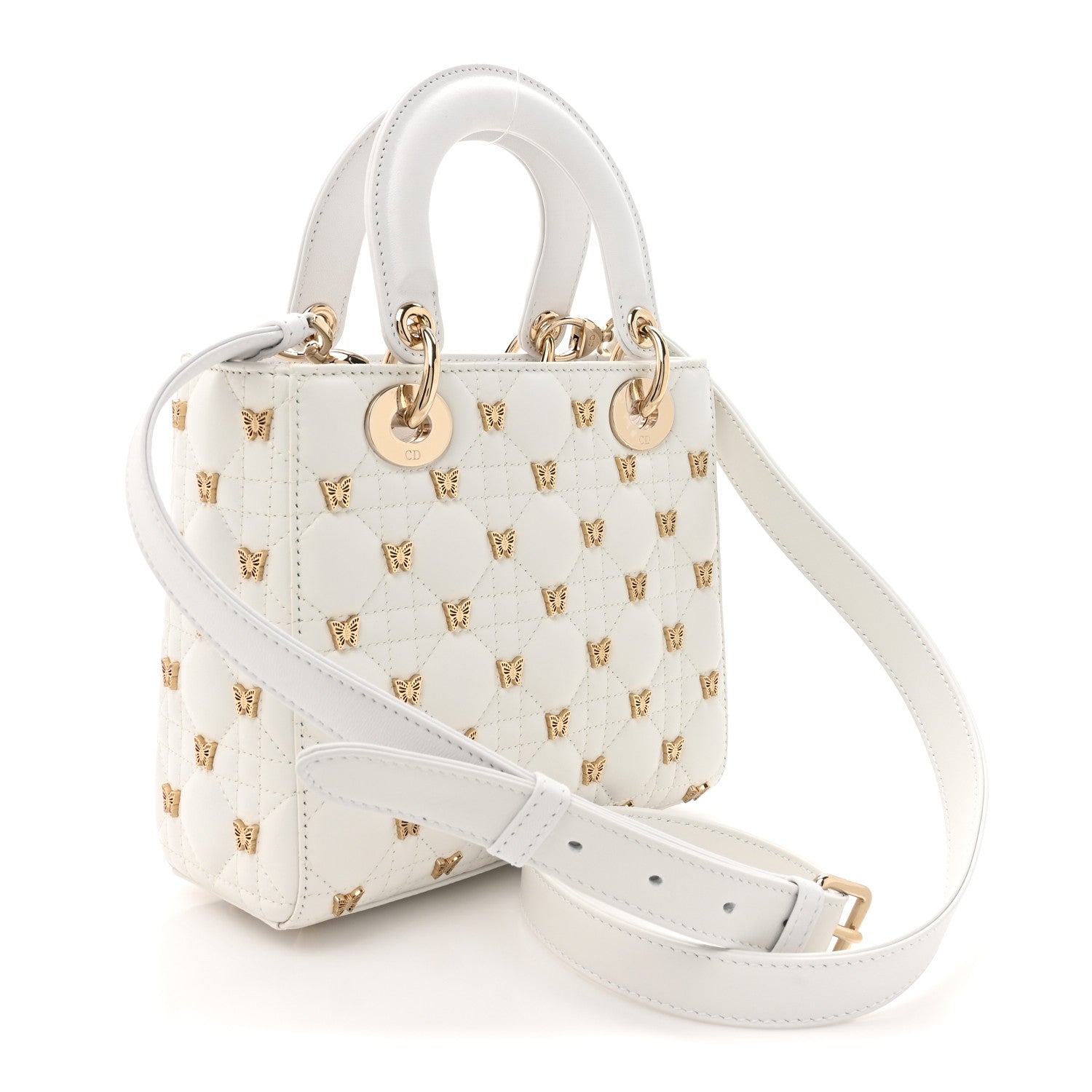Christian Dior Lambskin Cannage Butterfly Studs Small Lady Dior White 3 of 14