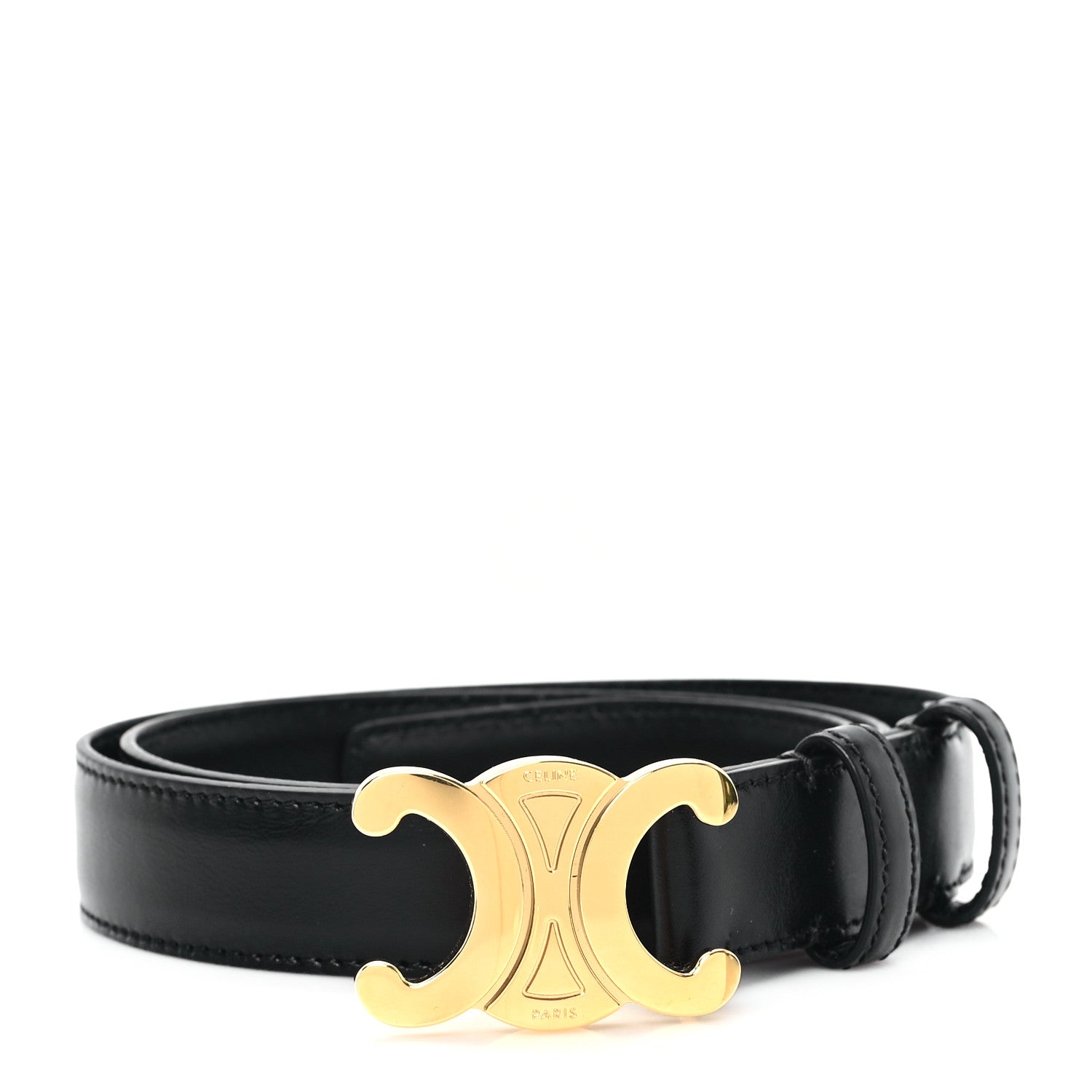 Celine Box Calfskin Medium 25mm Triomphe Belt 70 28 Black 1690016