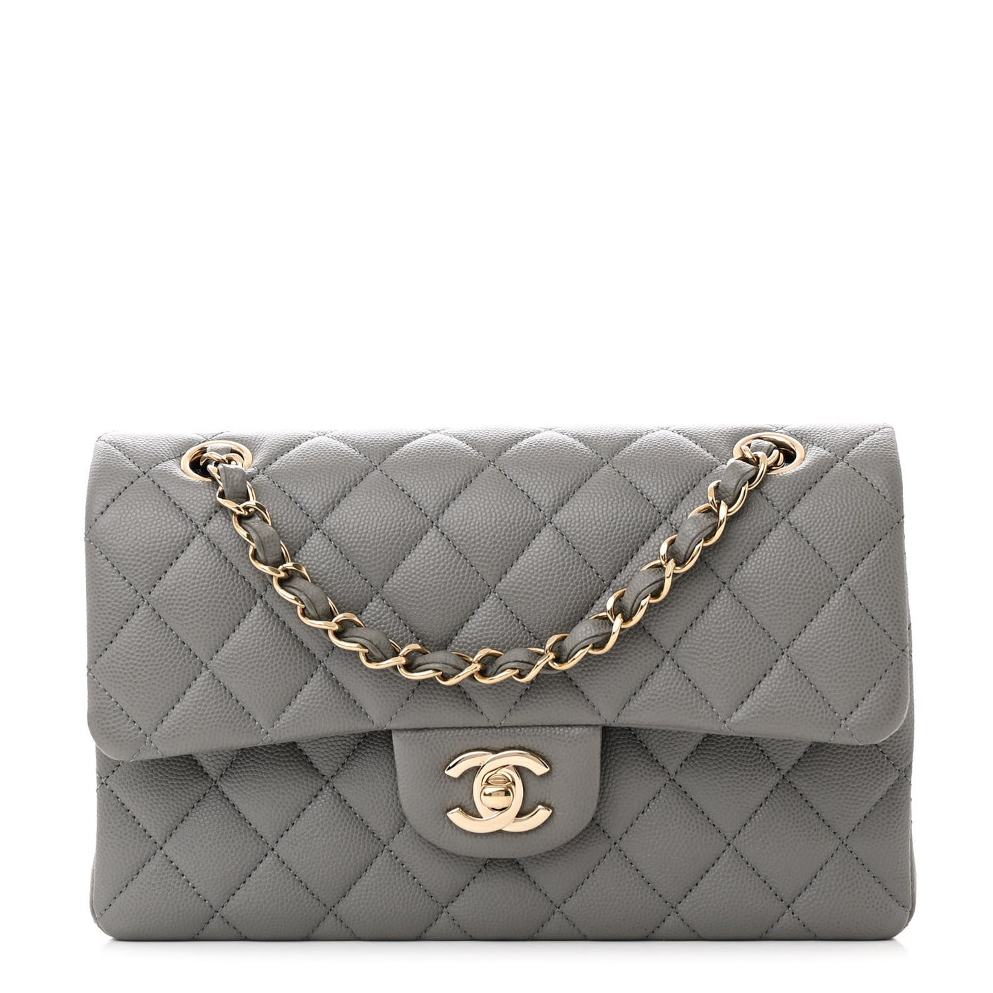 Caviar Quilted Small Double Flap Grey