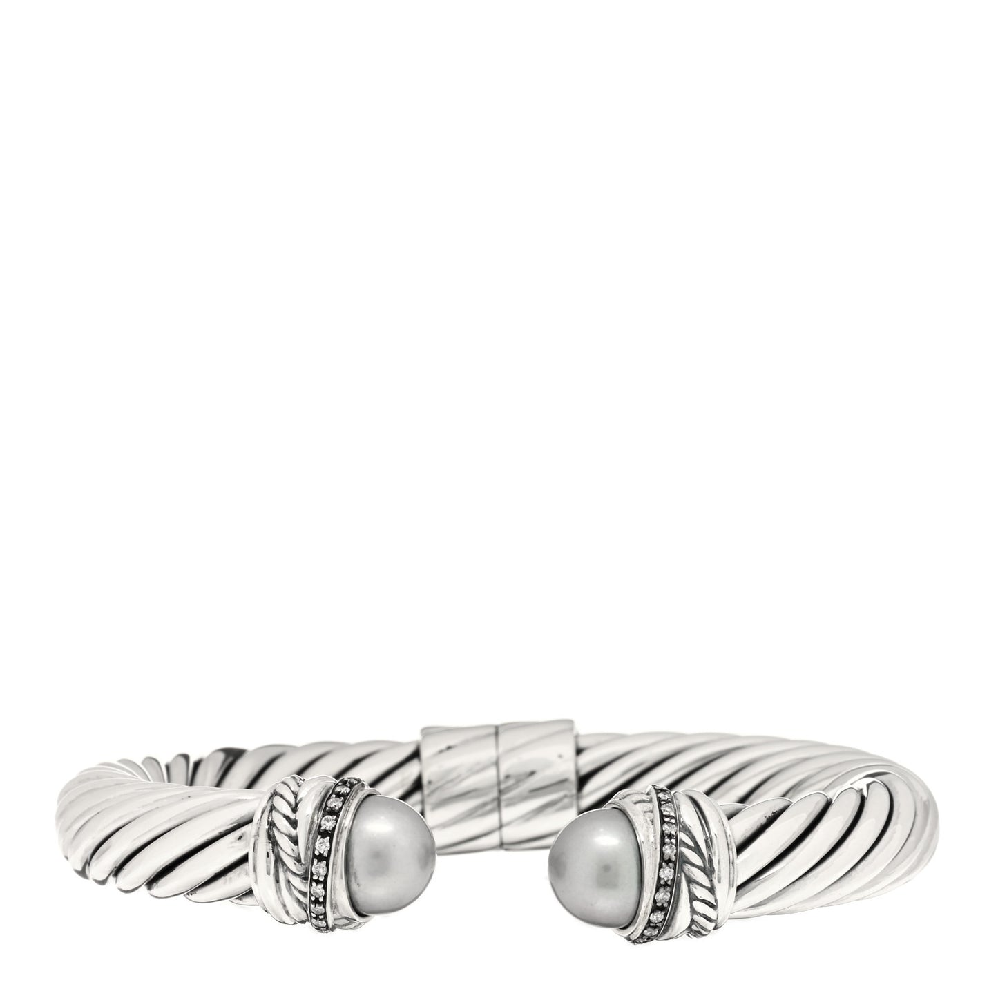 Sterling Silver Diamond Pearl 10mm Crossover Hinge Bracelet