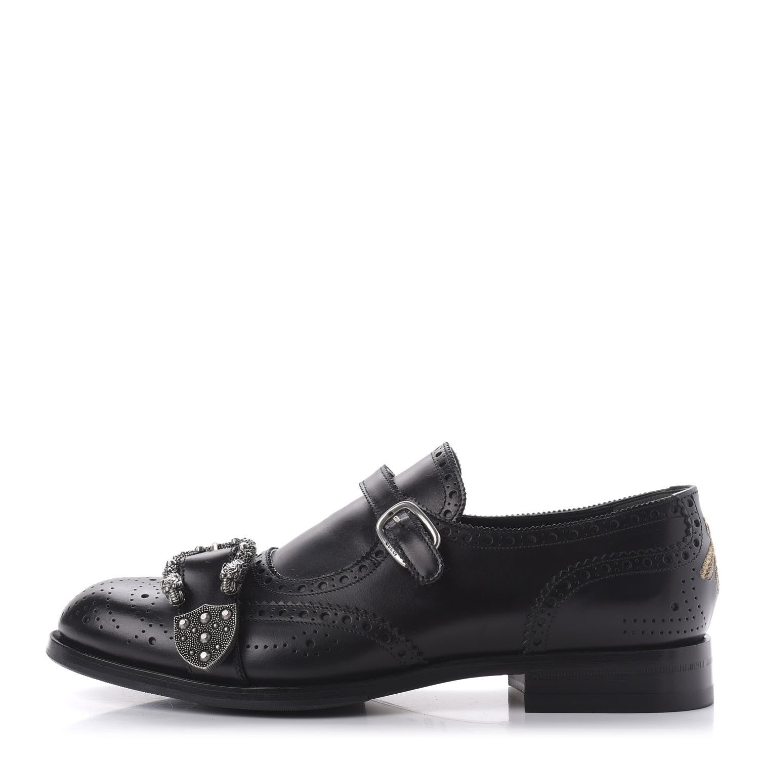 Gucci Calfskin Bee Embroidered Mens Queercore Brogue Wingtip Monk