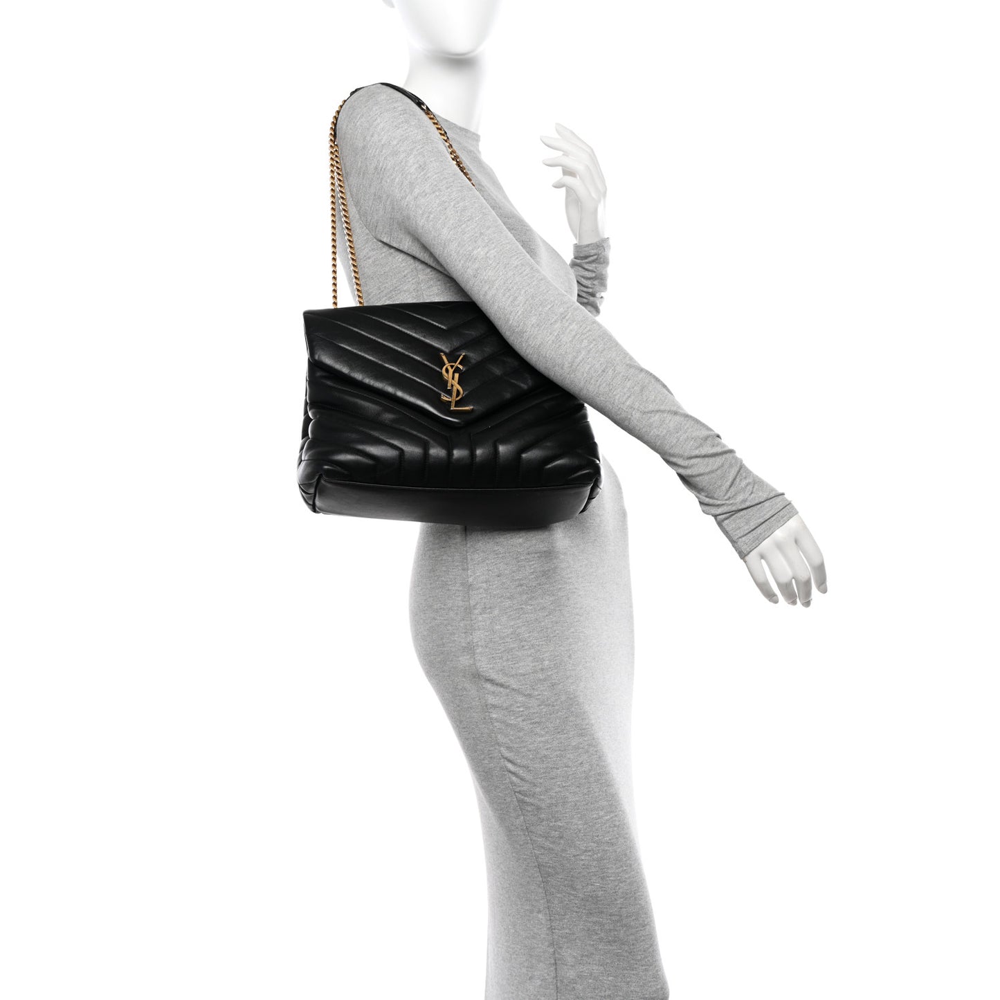 Calfskin Y Quilted Monogram Medium Loulou Chain Satchel Black