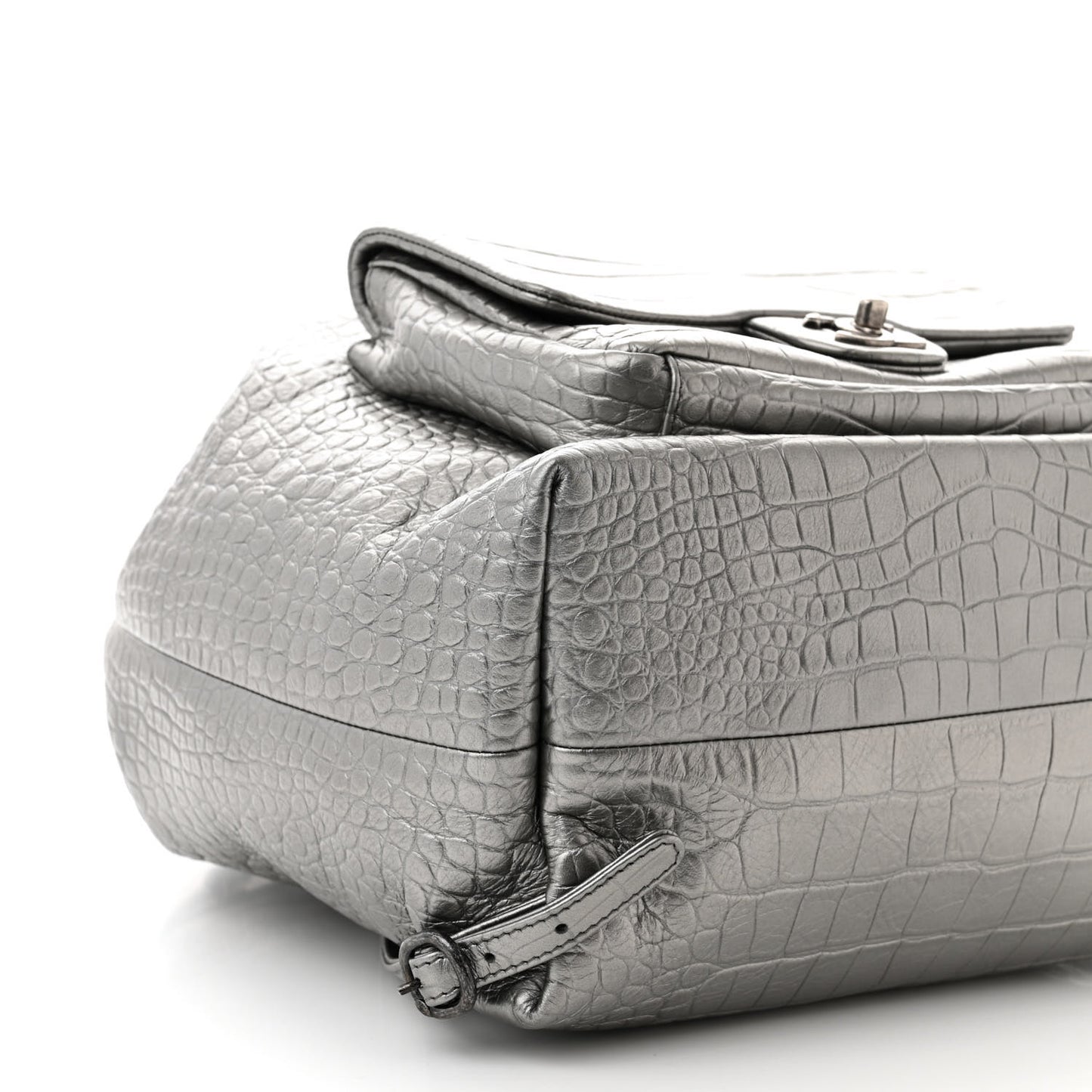 Metallic Calfskin Crocodile Embossed Large Backpack Silver