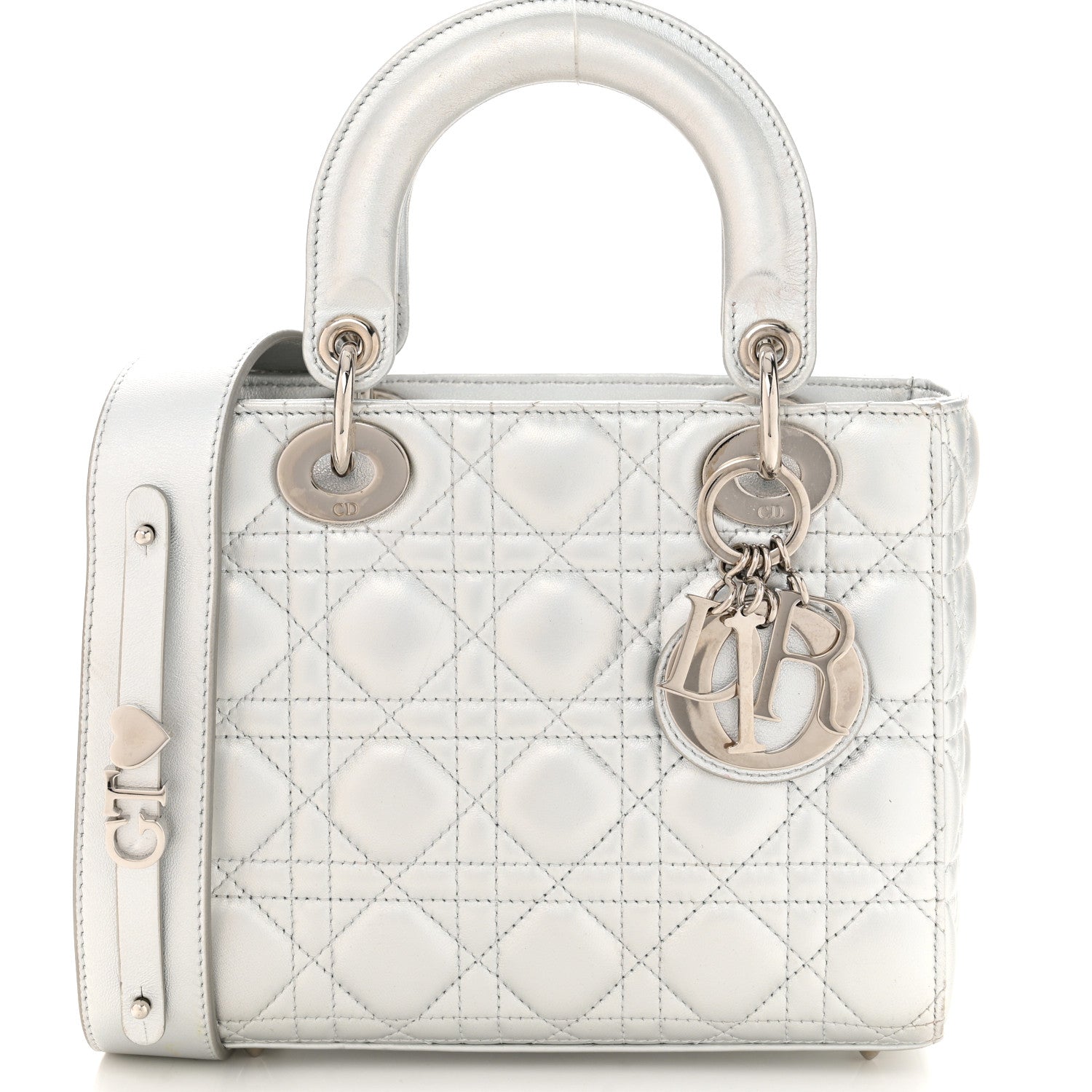 Christian Dior Iridescent Metallic Lambskin Cannage Small My ABCDior Lady Dior Silver 8 of 14