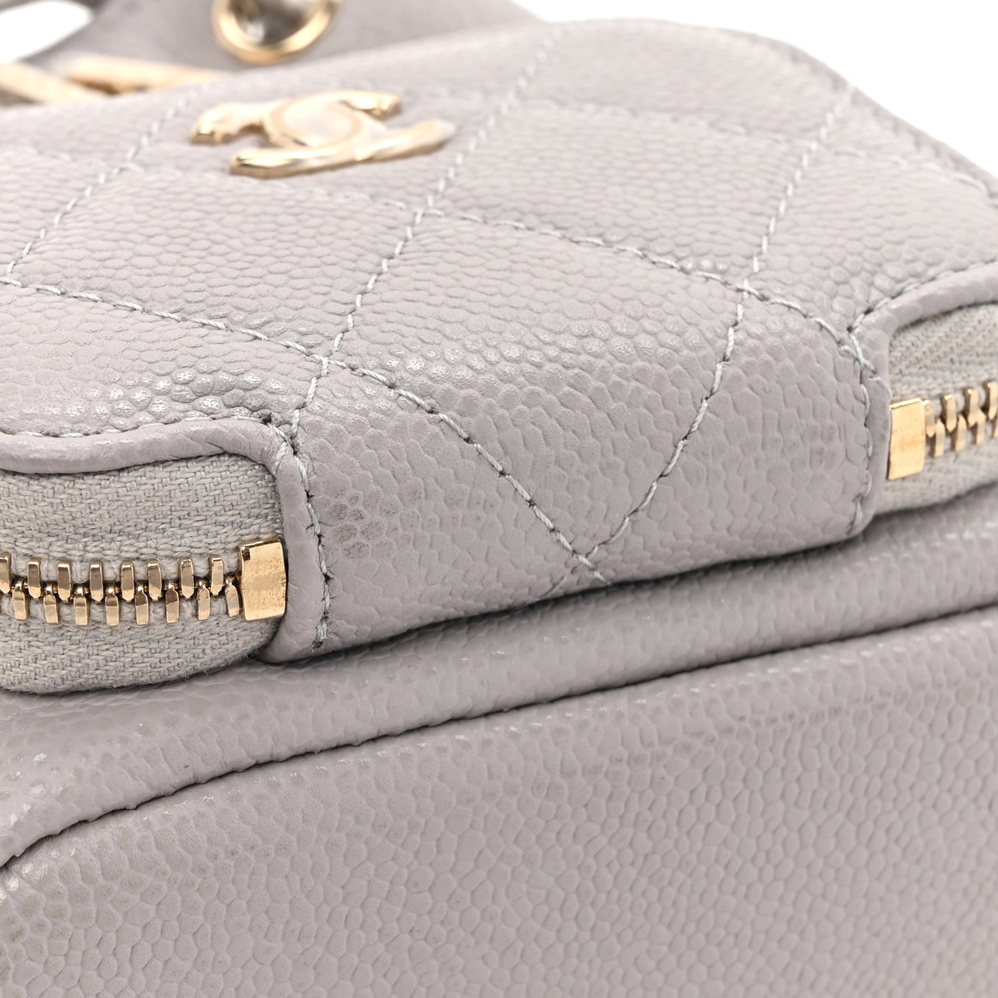Caviar Quilted Mini CC Pocket Bucket Bag Grey