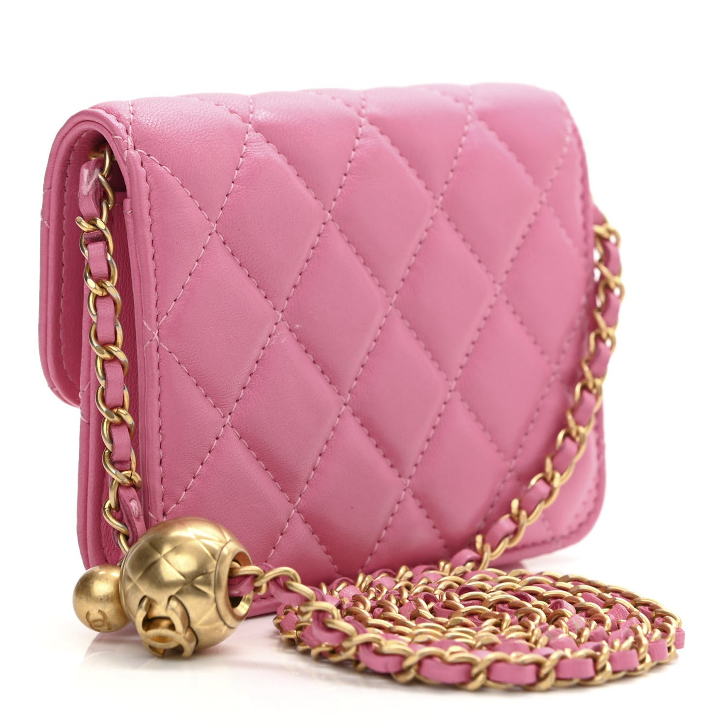 Lambskin Quilted Pearl Crush Clutch With Chain Pink