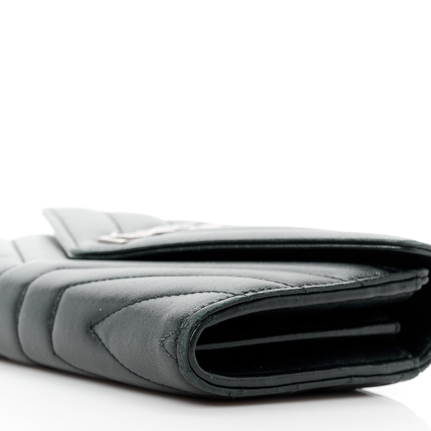 SAINT LAURENT Lambskin Y Quilted Monogram Large Loulou Flap Wallet Black