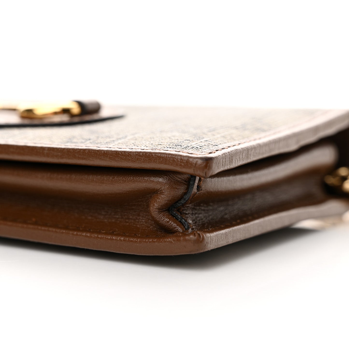 GG Supreme Monogram Azalea Calfskin Horsebit 1955 Wallet On Chain Beige Ebony Brown Sugar