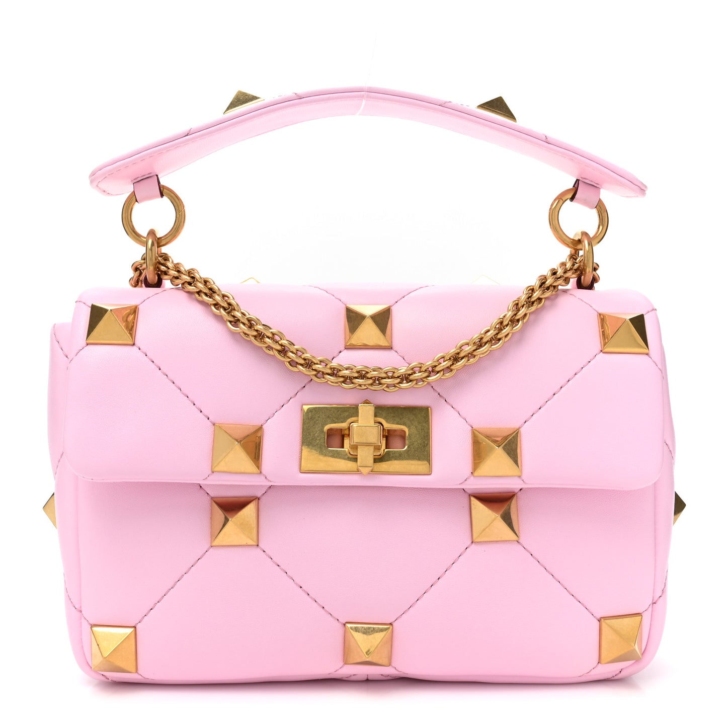 Nappa Medium Roman Stud Shoulder Bag Pink Borealis