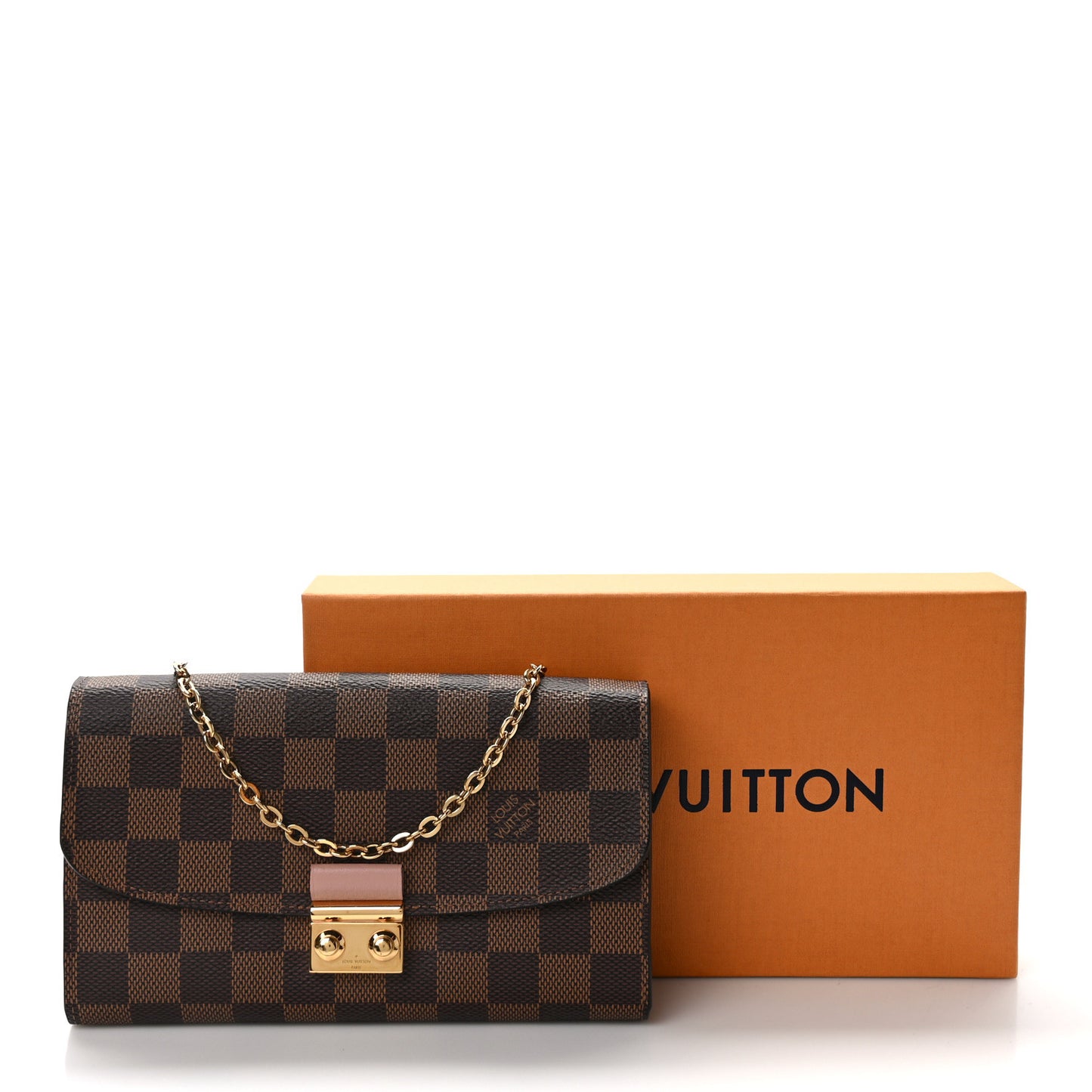 Damier Ebene Croisette Chain Wallet Rose Ballerine