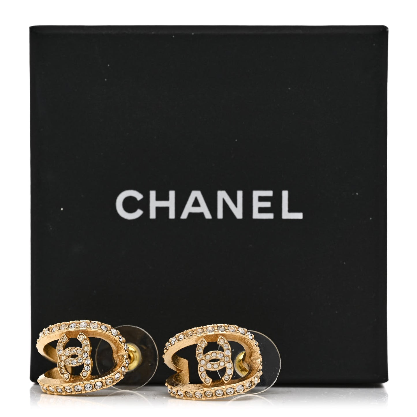 Crystal Strass CC Double Hoop Earrings Gold