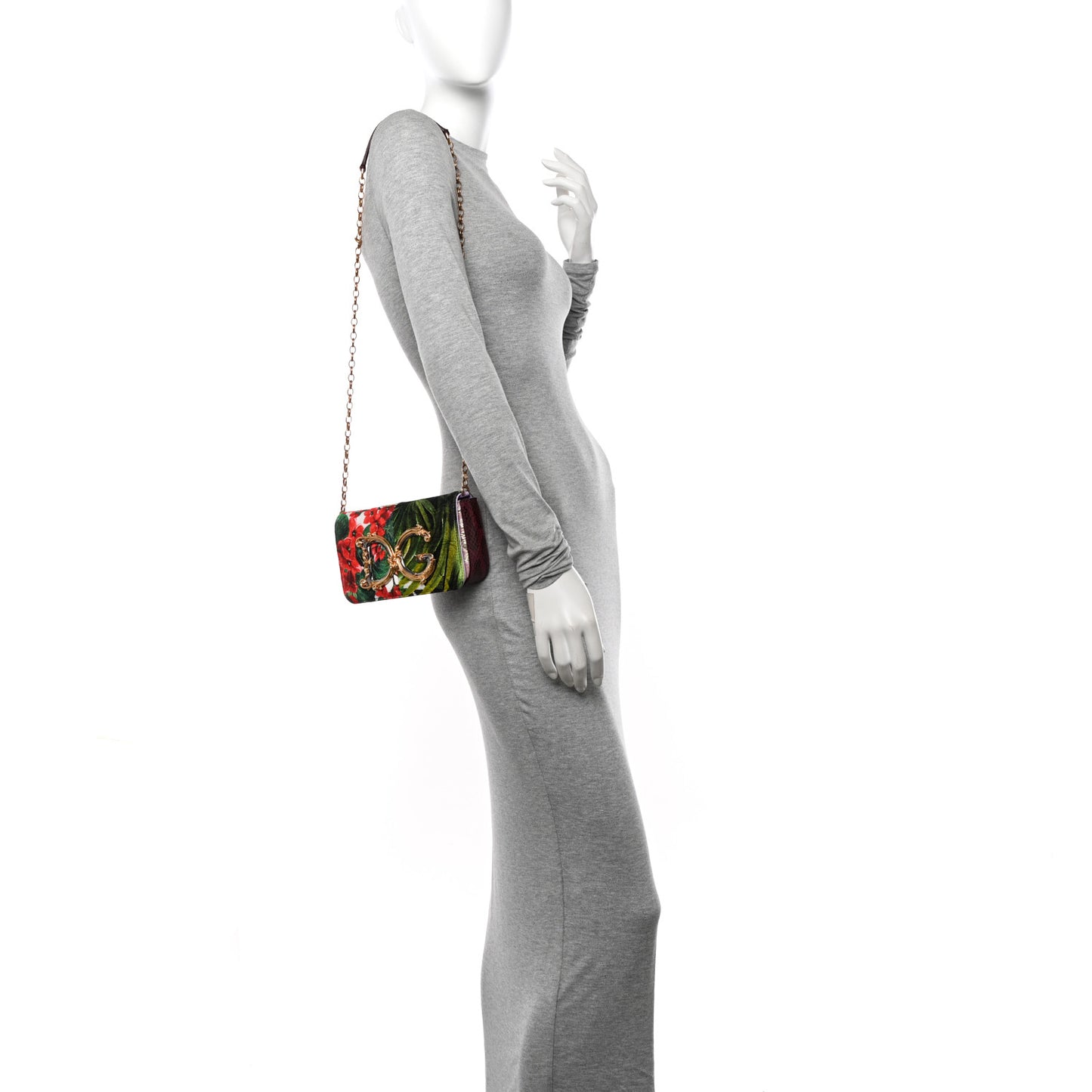DOLCE GABBANA Patchwork Snakeskin Brocade DG Girls Shoulder Bag Multicolor