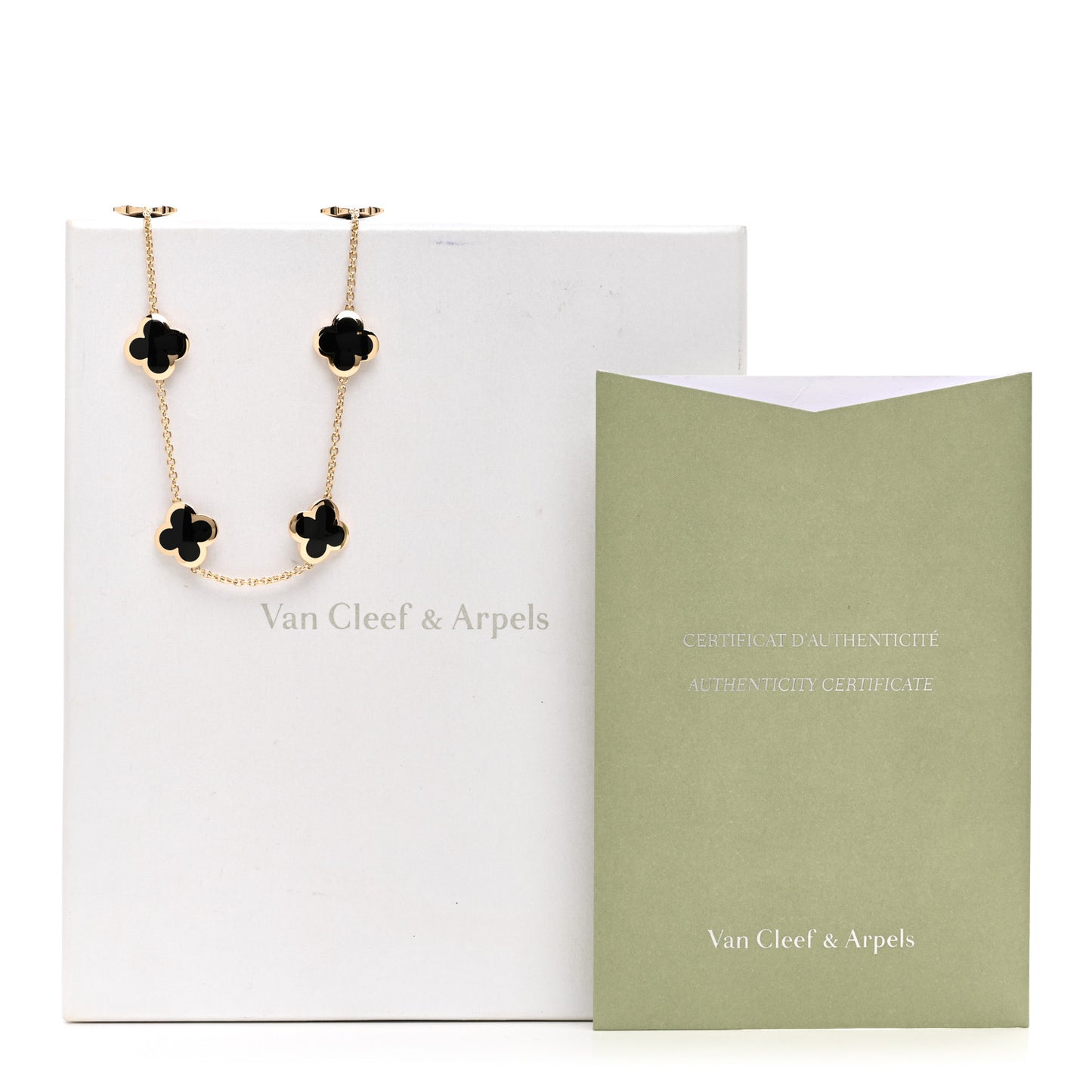 18K Yellow Gold Black Onyx Pure 9 Motifs Alhambra Necklace