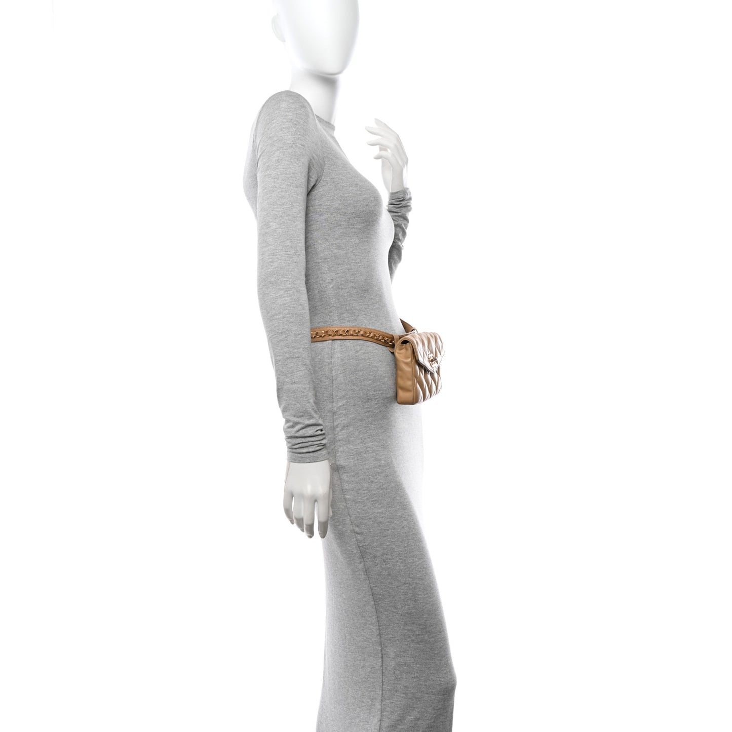 Lambskin Quilted Flap Waist Belt Bag 70 28 Beige