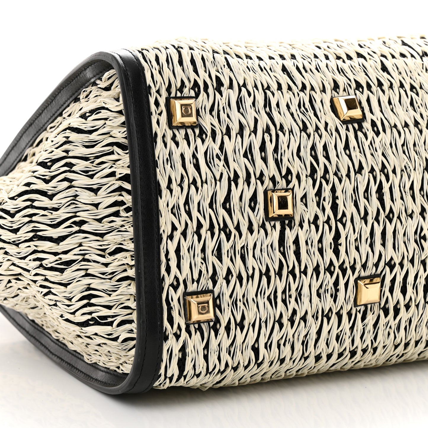 Raffia Large Studio Bag Black White