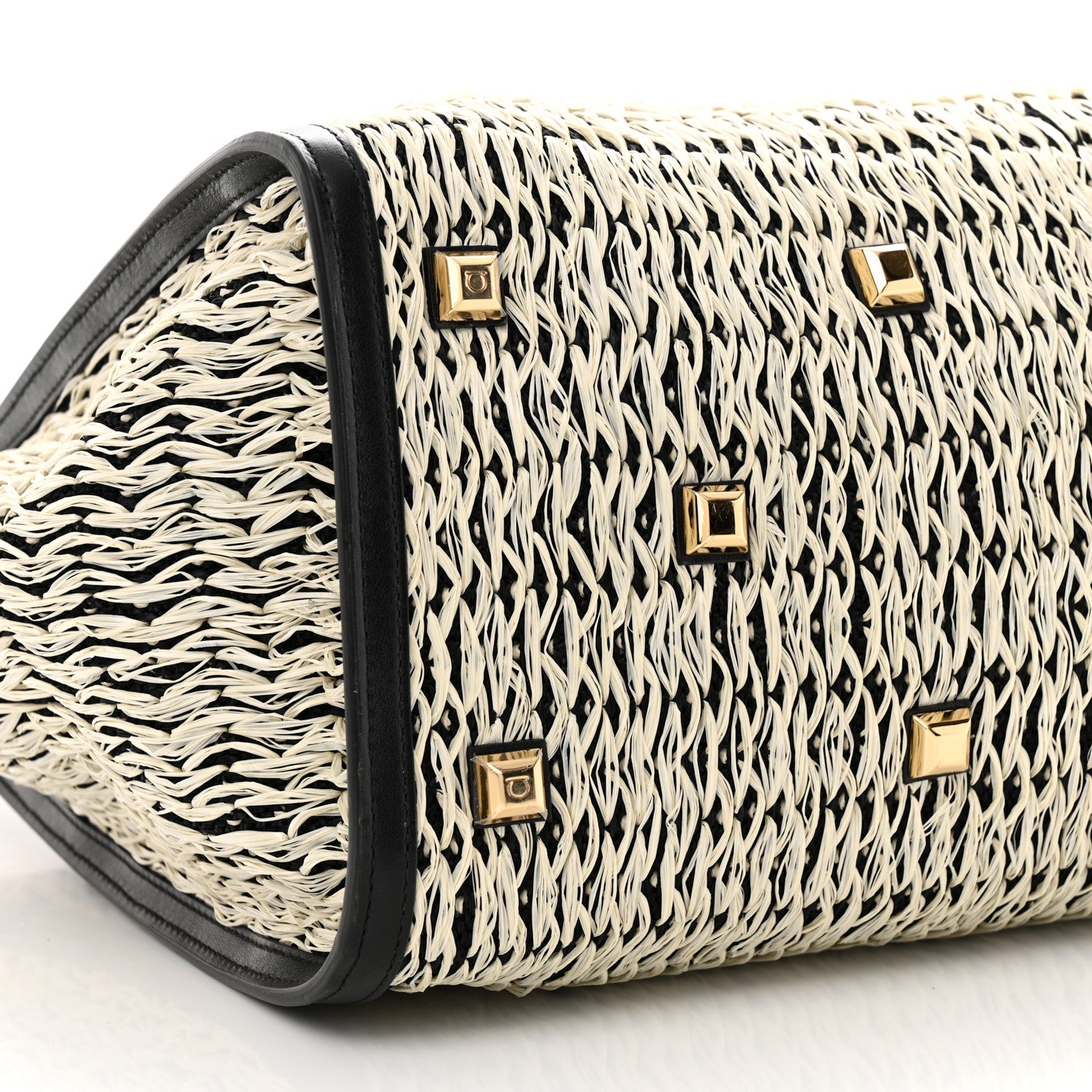 Salvatore Ferragamo Raffia Large Studio Bag Black White 9 of 10