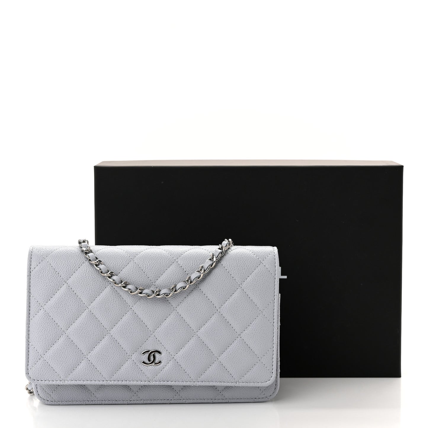 Caviar Quilted Wallet On Chain WOC Light Grey