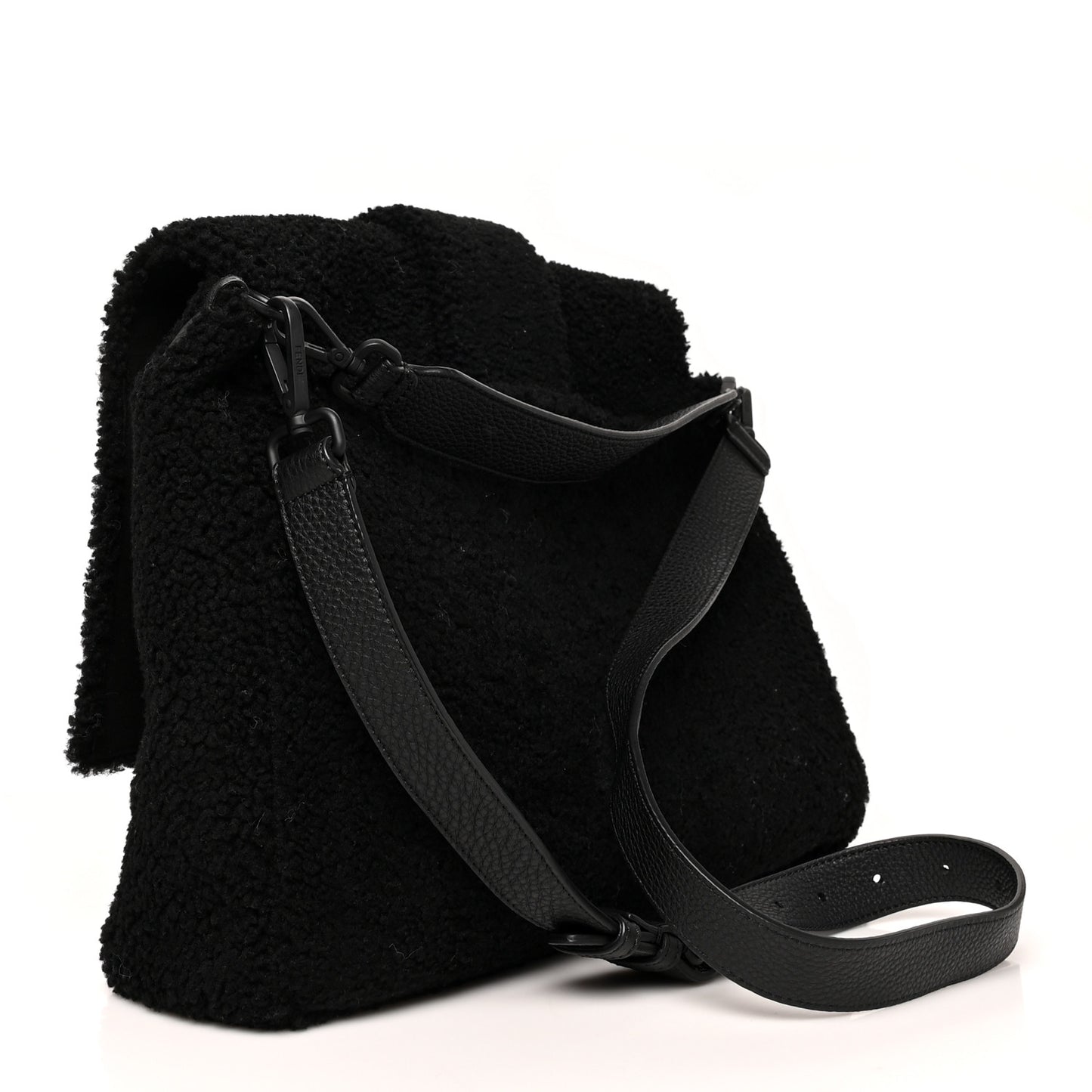Shearling Calfskin Large Baguette Messenger Bag Black Giallo