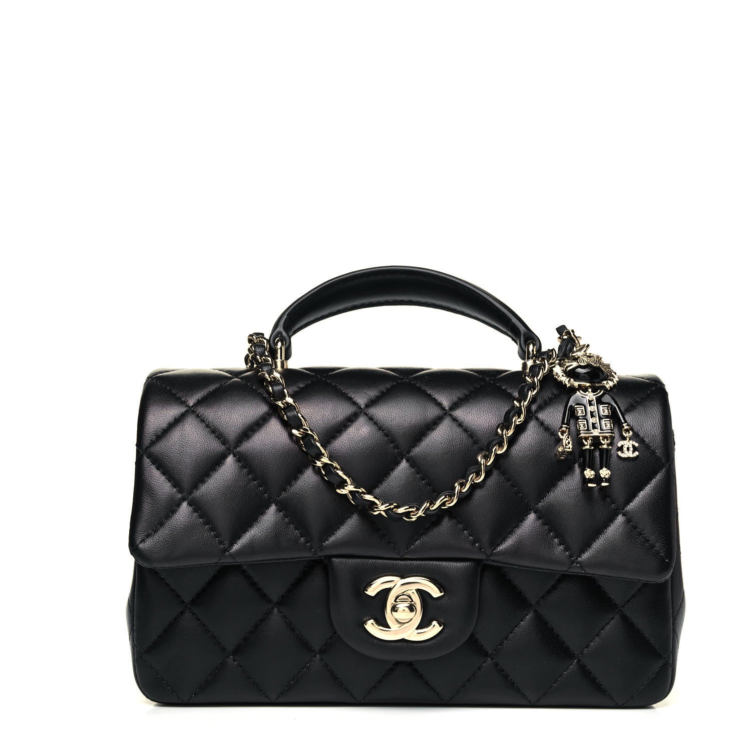 Chanel Lambskin Quilted Mini Lion Charm Top Handle Rectangular