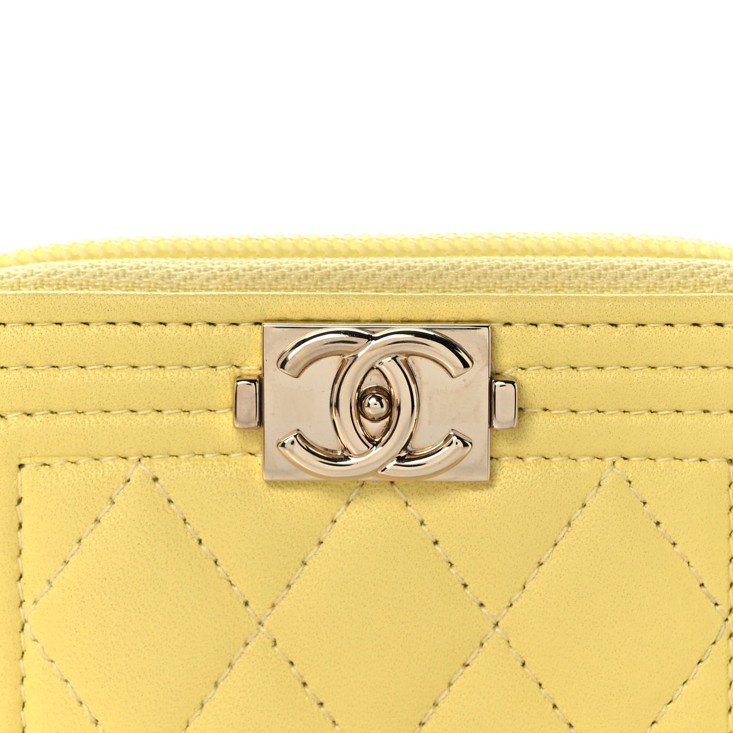 Lambskin Quilted Zip Around Boy Coin Purse Wallet Yellow