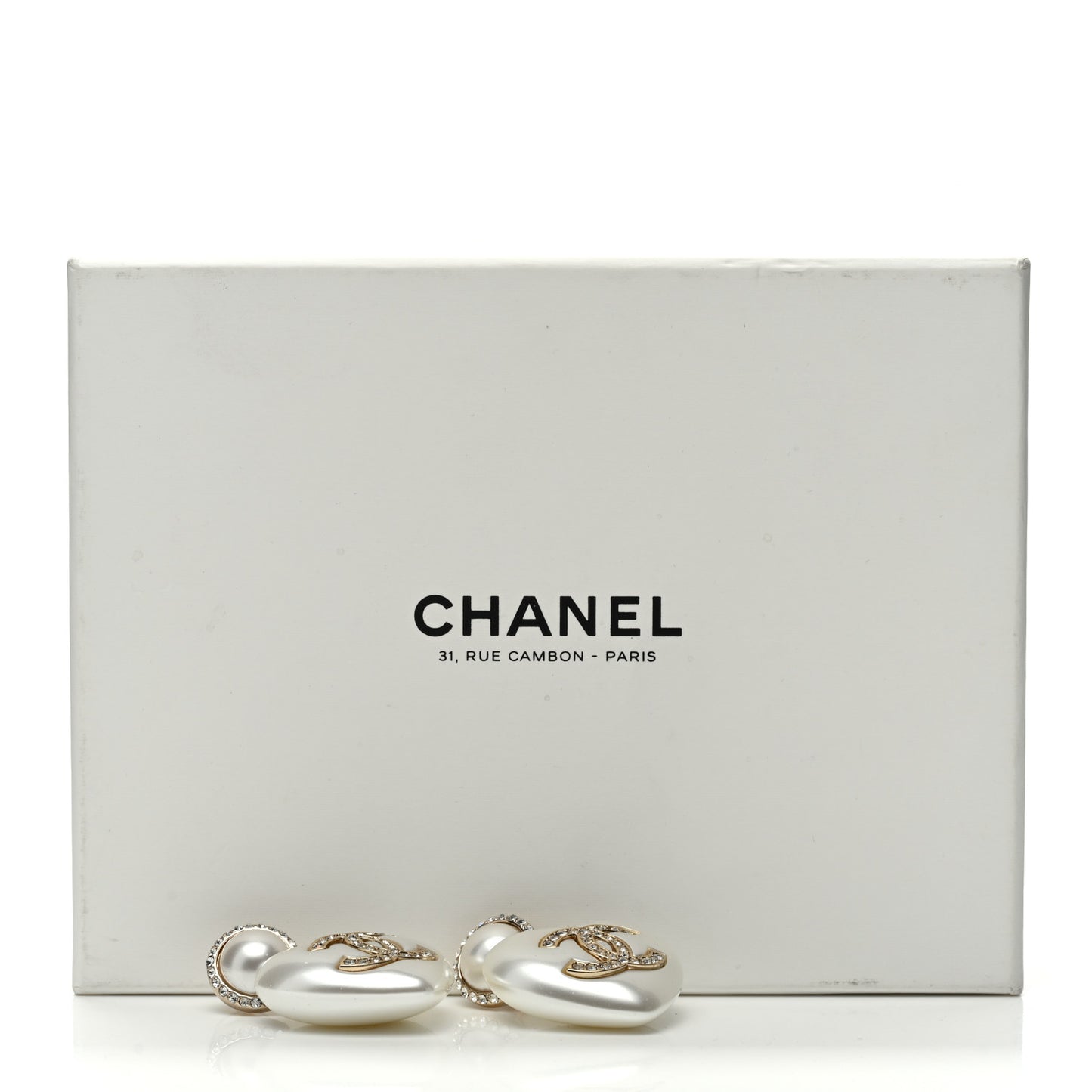 Pearl Crystal CC Heart Drop Earrings Gold
