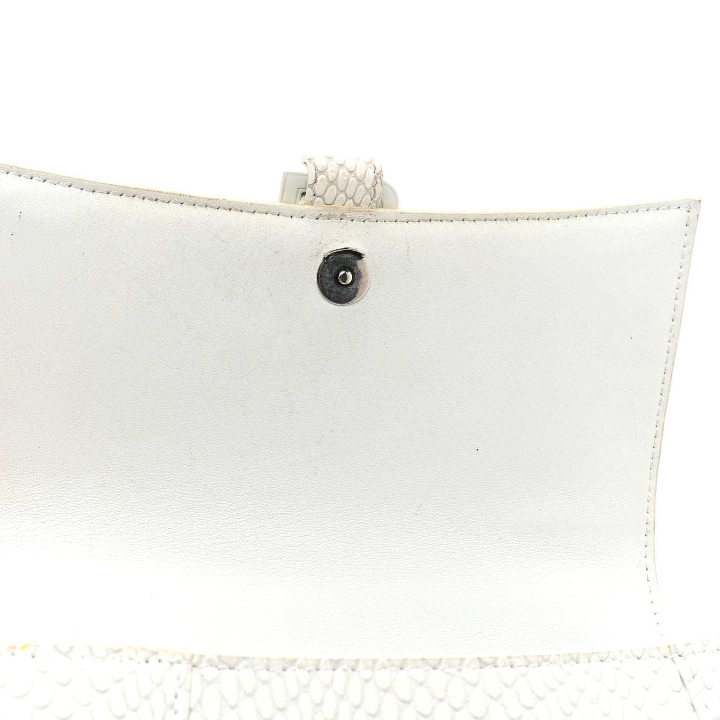 Matte Calfskin Snake Embossed Tonal B Small Hourglass Top Handle Bag Optic White